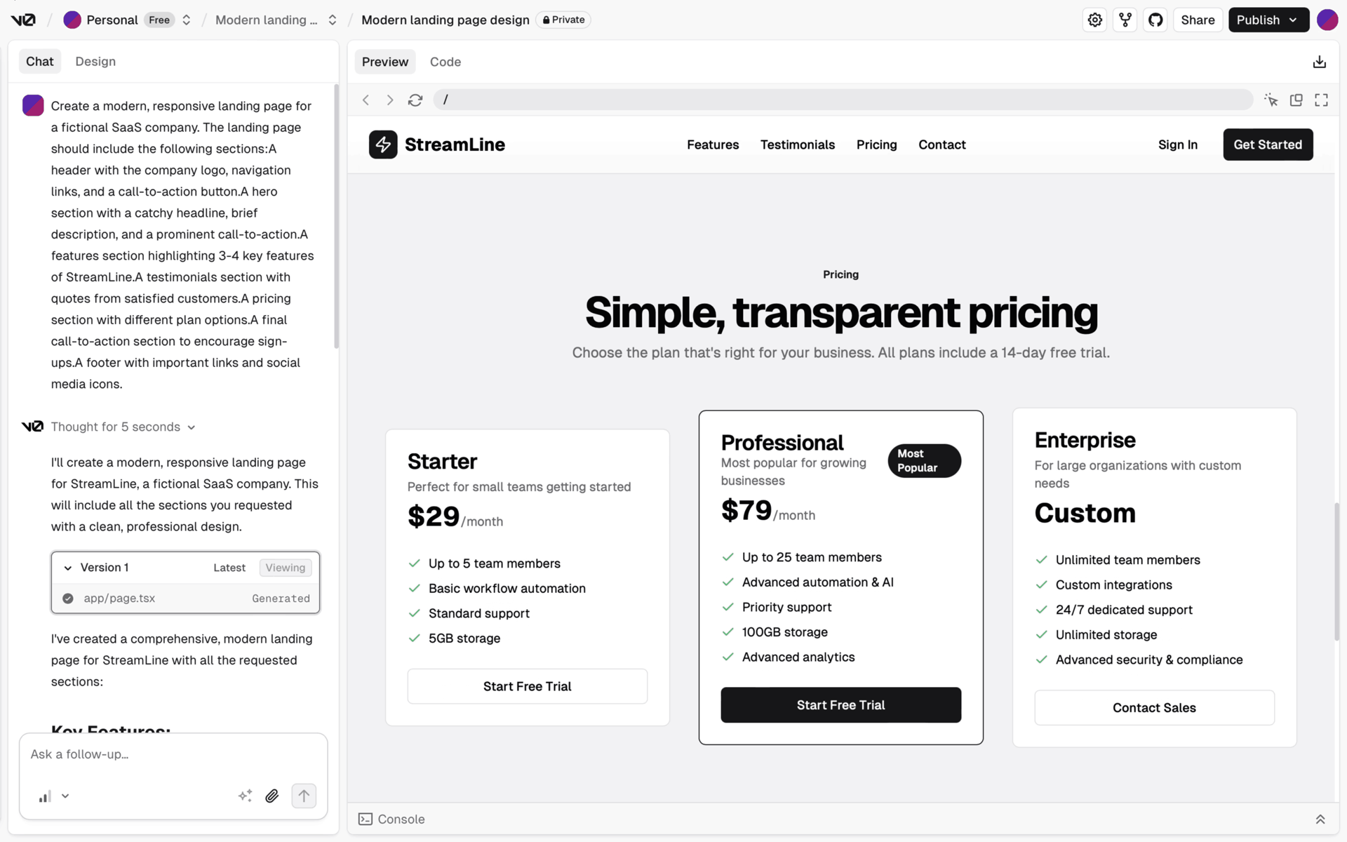 v0 Web AI interface screenshot 14