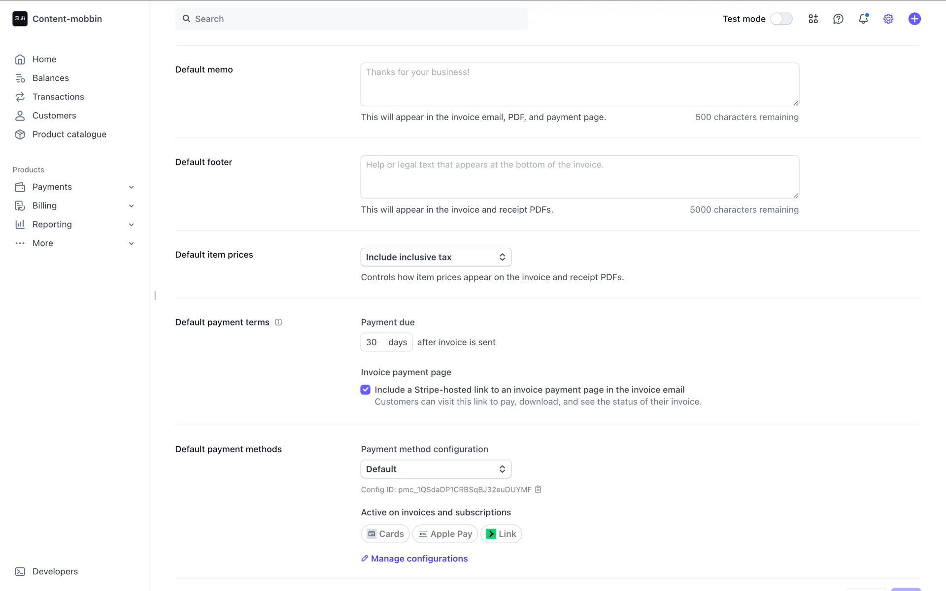 Stripe Web Business interface screenshot 12