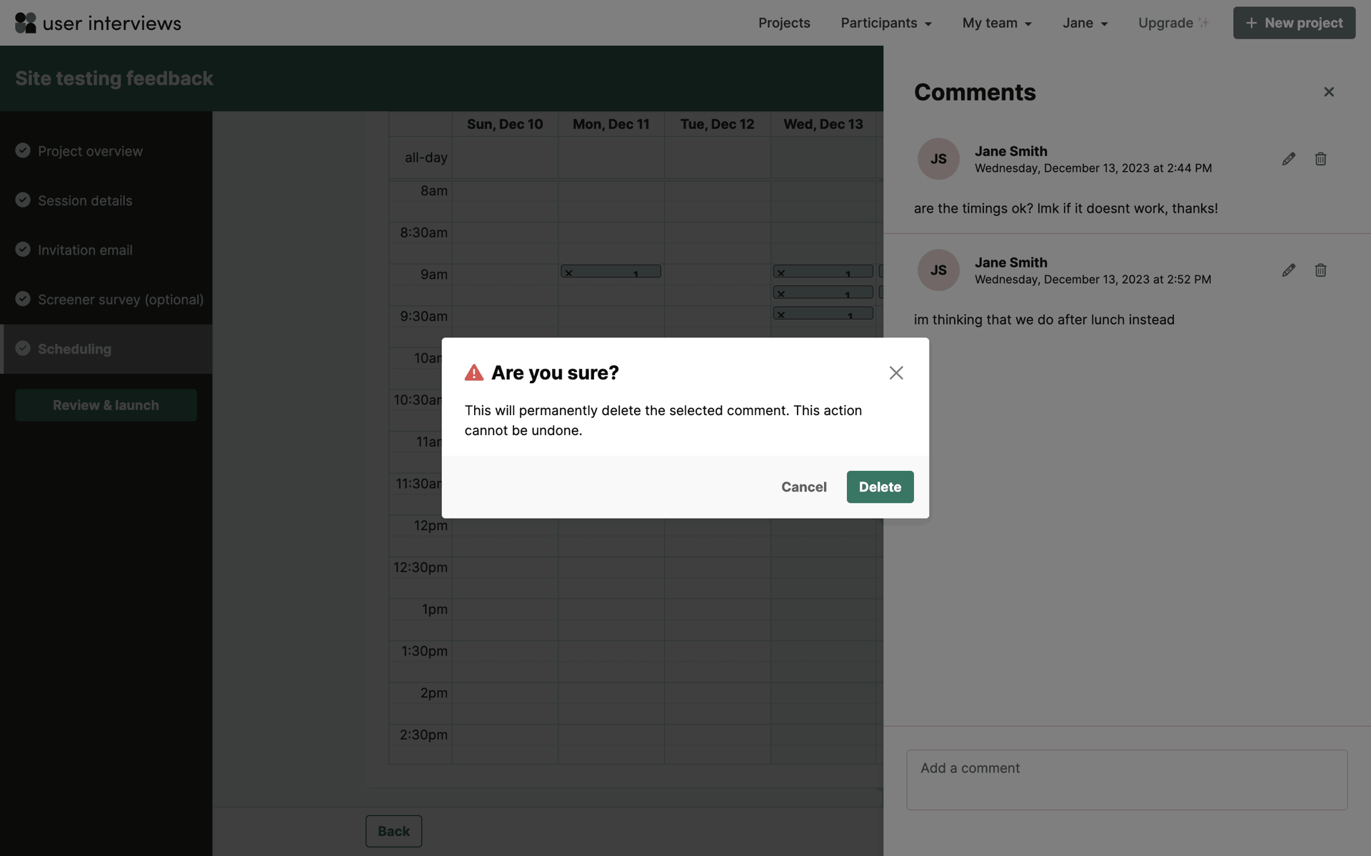 User Interviews Web Business interface screenshot 10