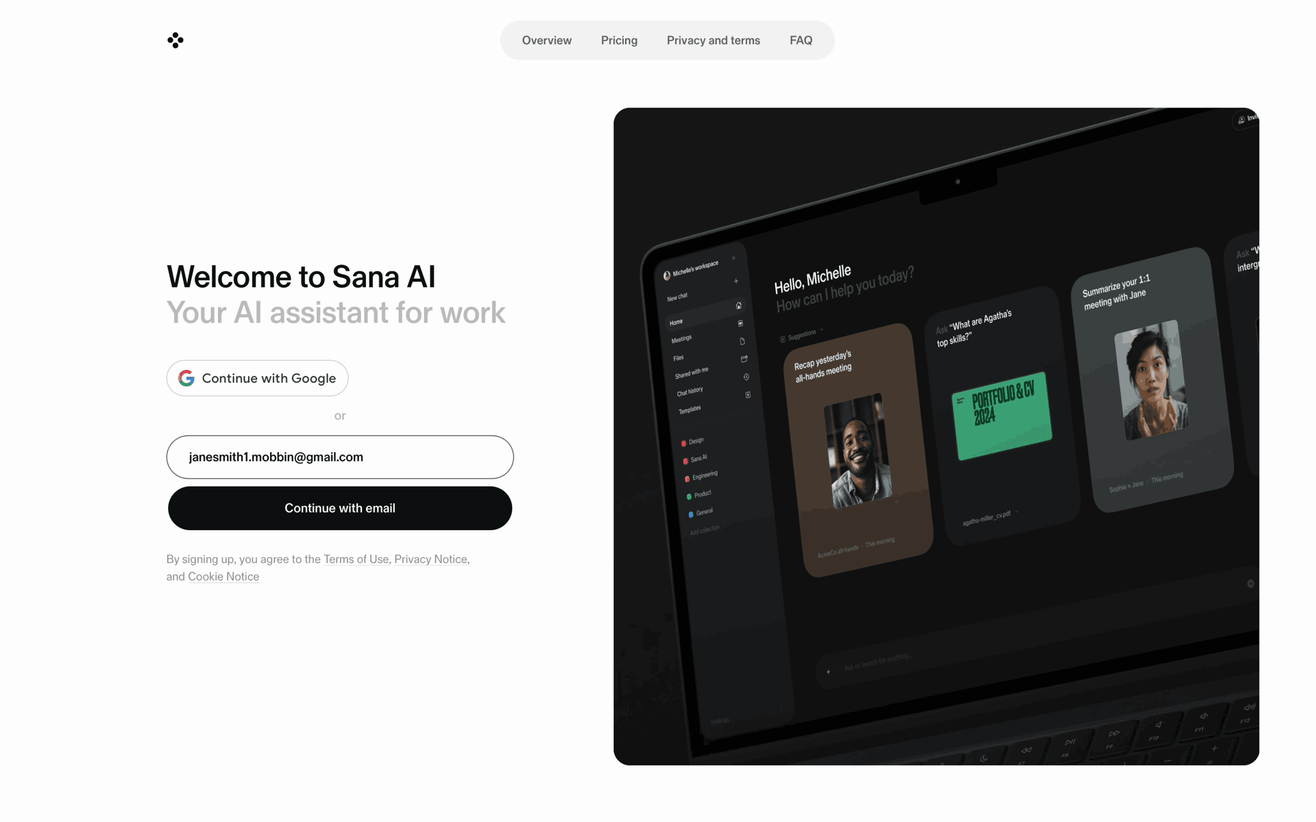 Sana AI Web Business interface screenshot 2