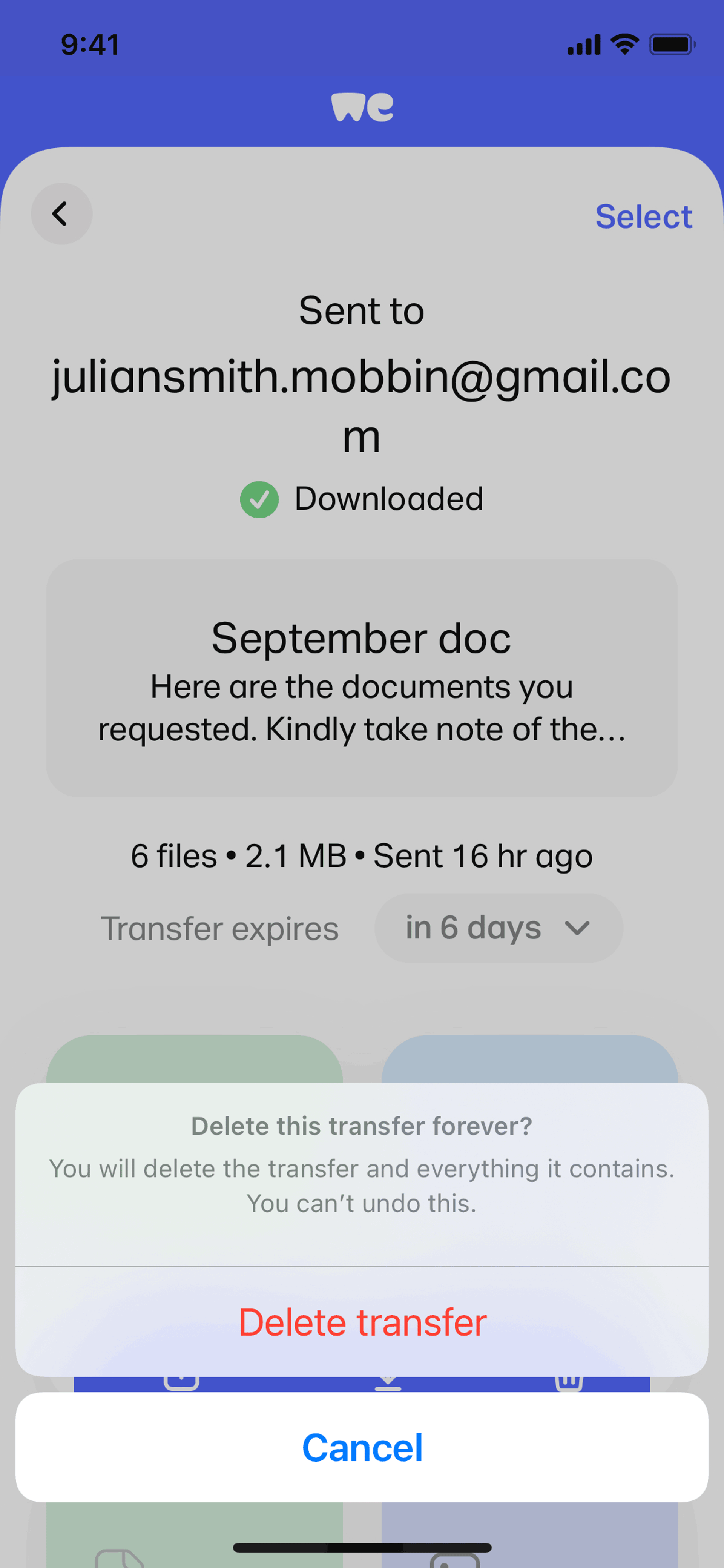 WeTransfer iOS Productivity interface screenshot 18