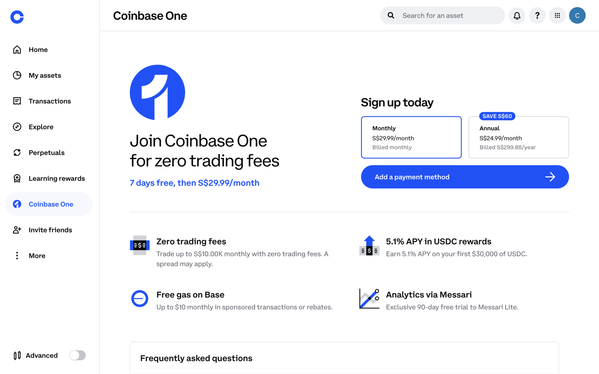 Coinbase Web Finance interface screenshot 18