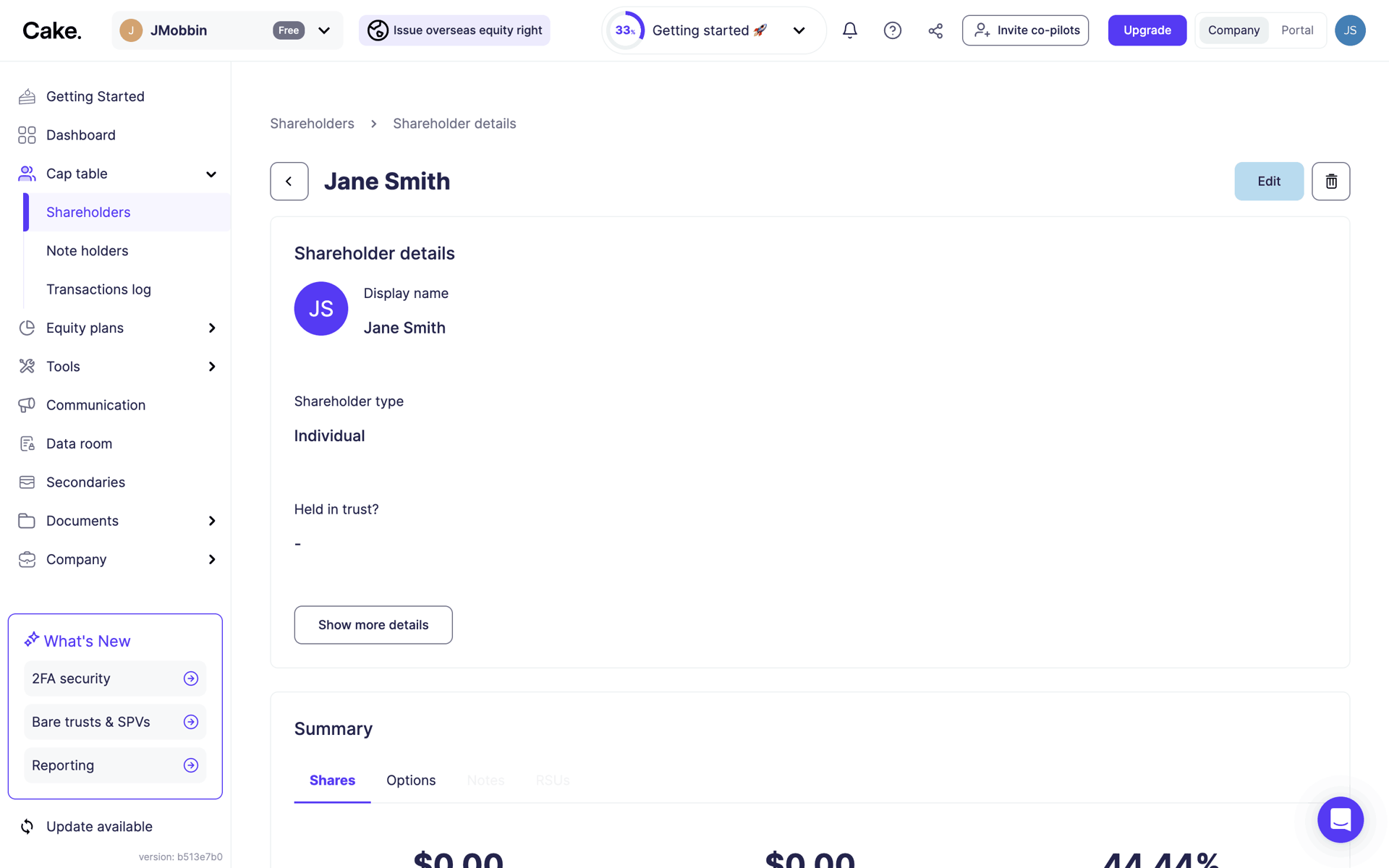 Cake Equity Web Business interface screenshot 18