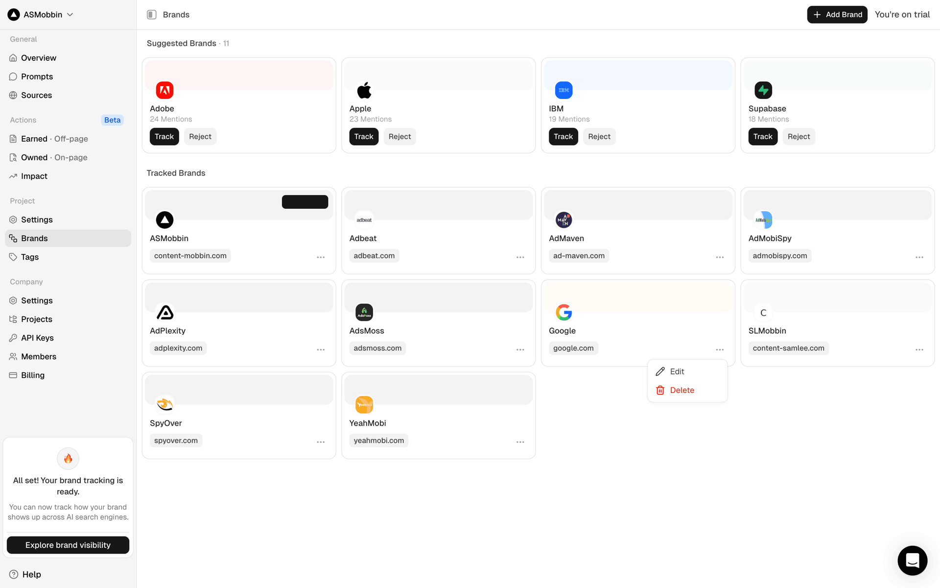 Peec AI Web Business interface screenshot 22