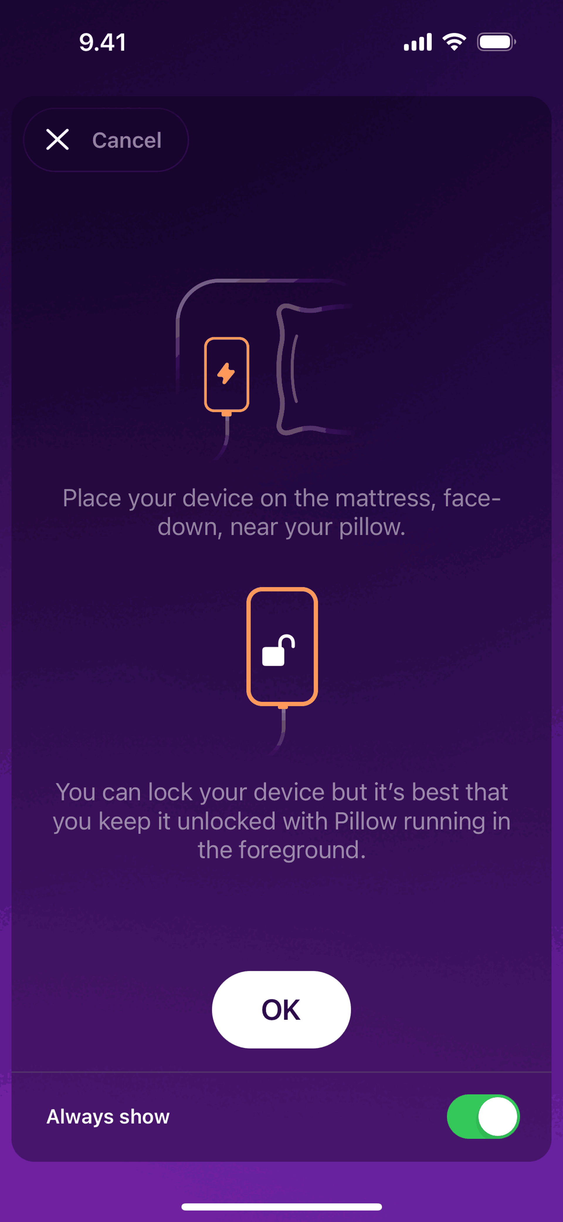 Pillow iOS Health & Fitness interface screenshot 7