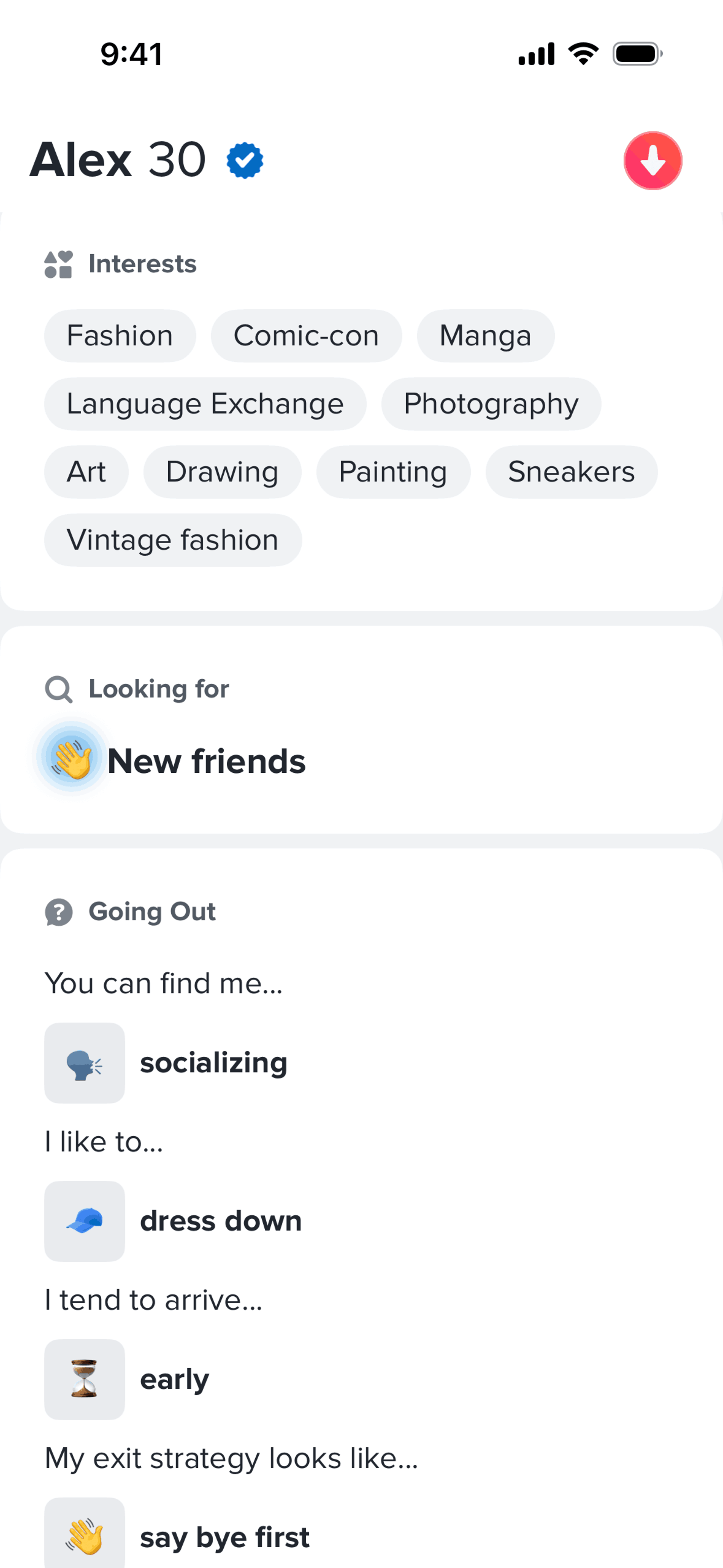 Social Networking app screen 1