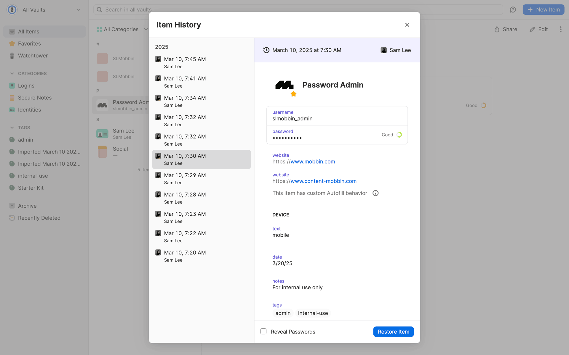 1Password Web Productivity interface screenshot 6