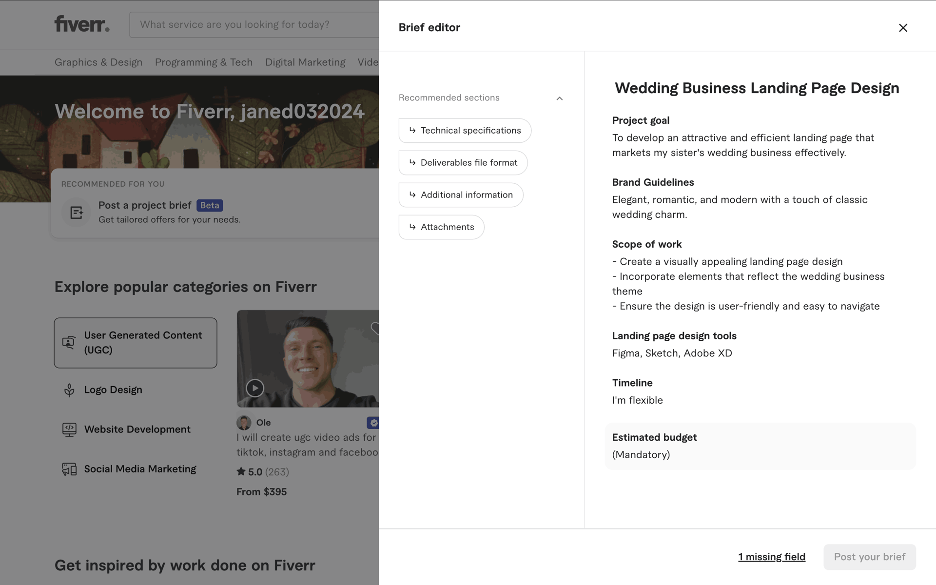 Fiverr Web Business interface screenshot 3