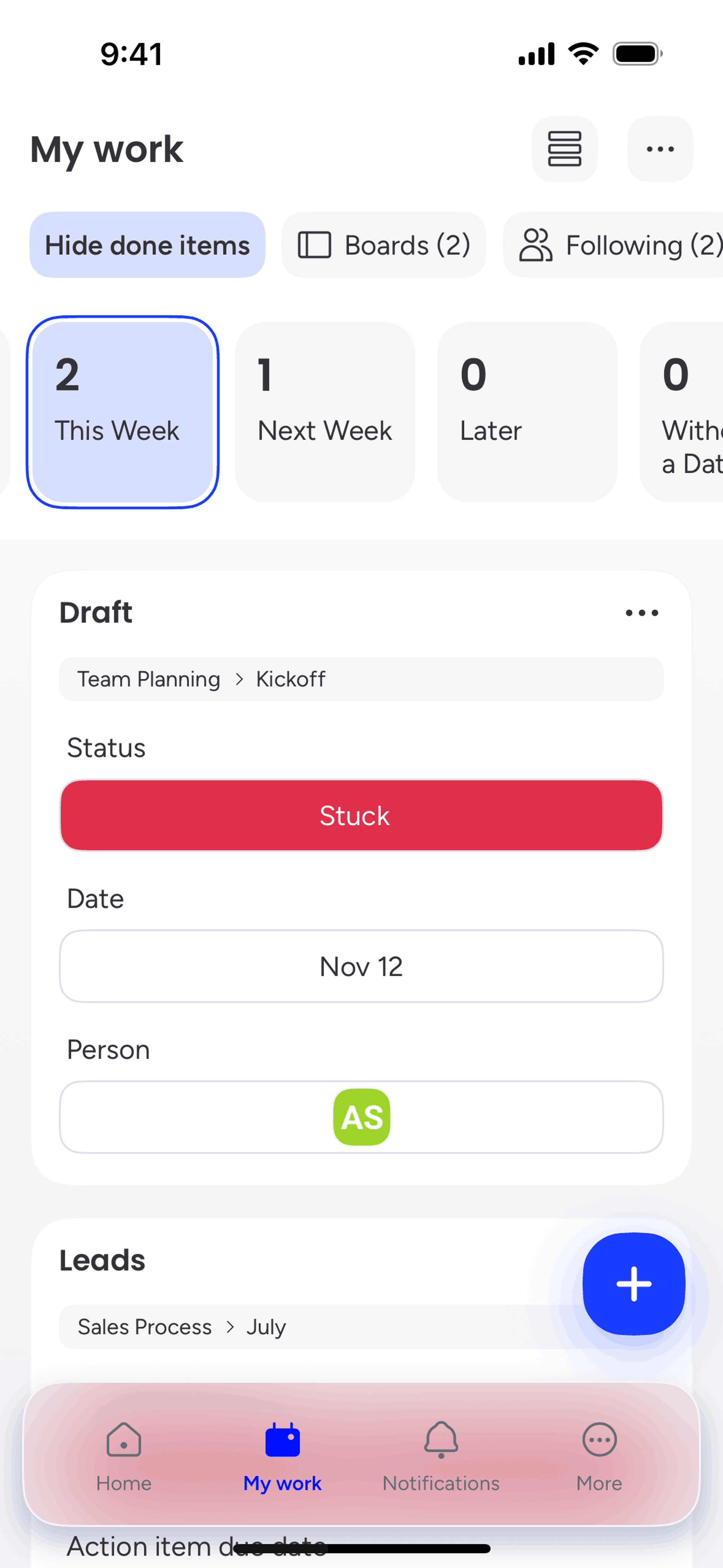 monday.com iOS Collaboration interface screenshot 12