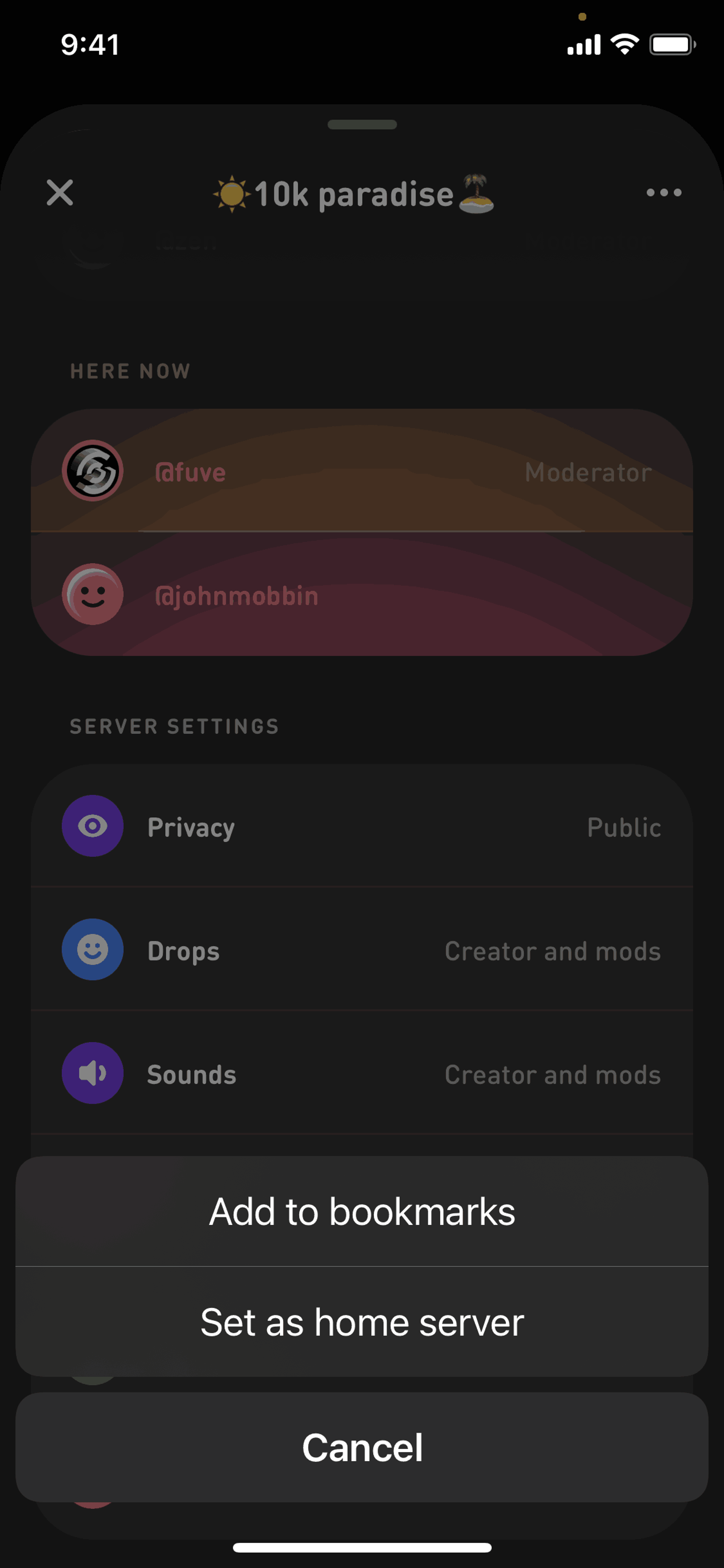 Server action options on Sonar (ios) screen 2