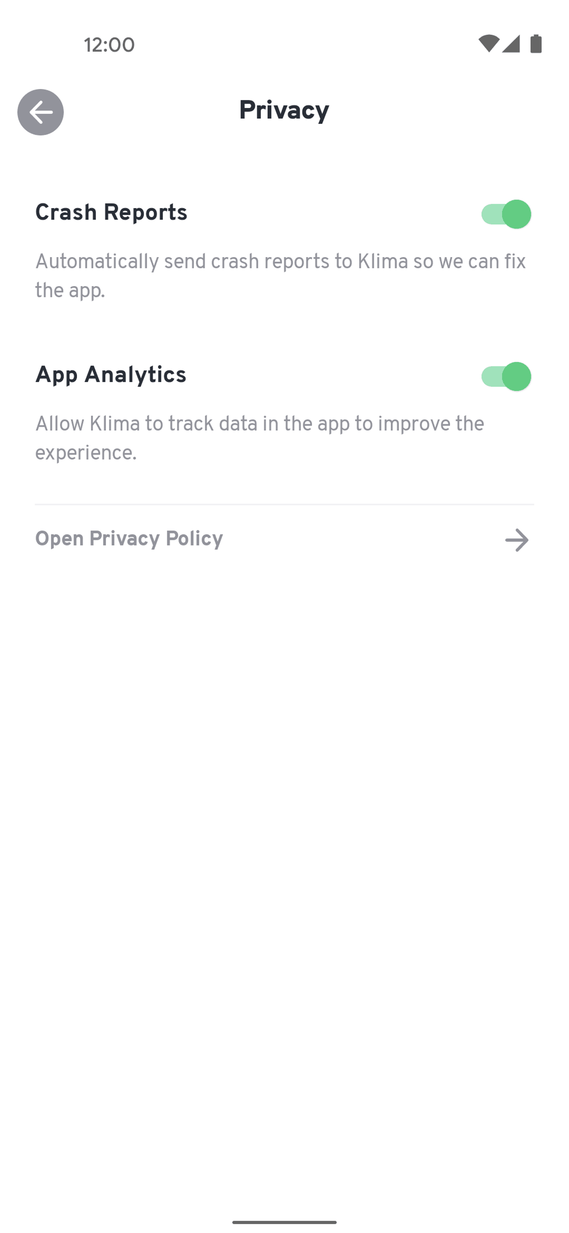 Klima Android Lifestyle interface screenshot 16