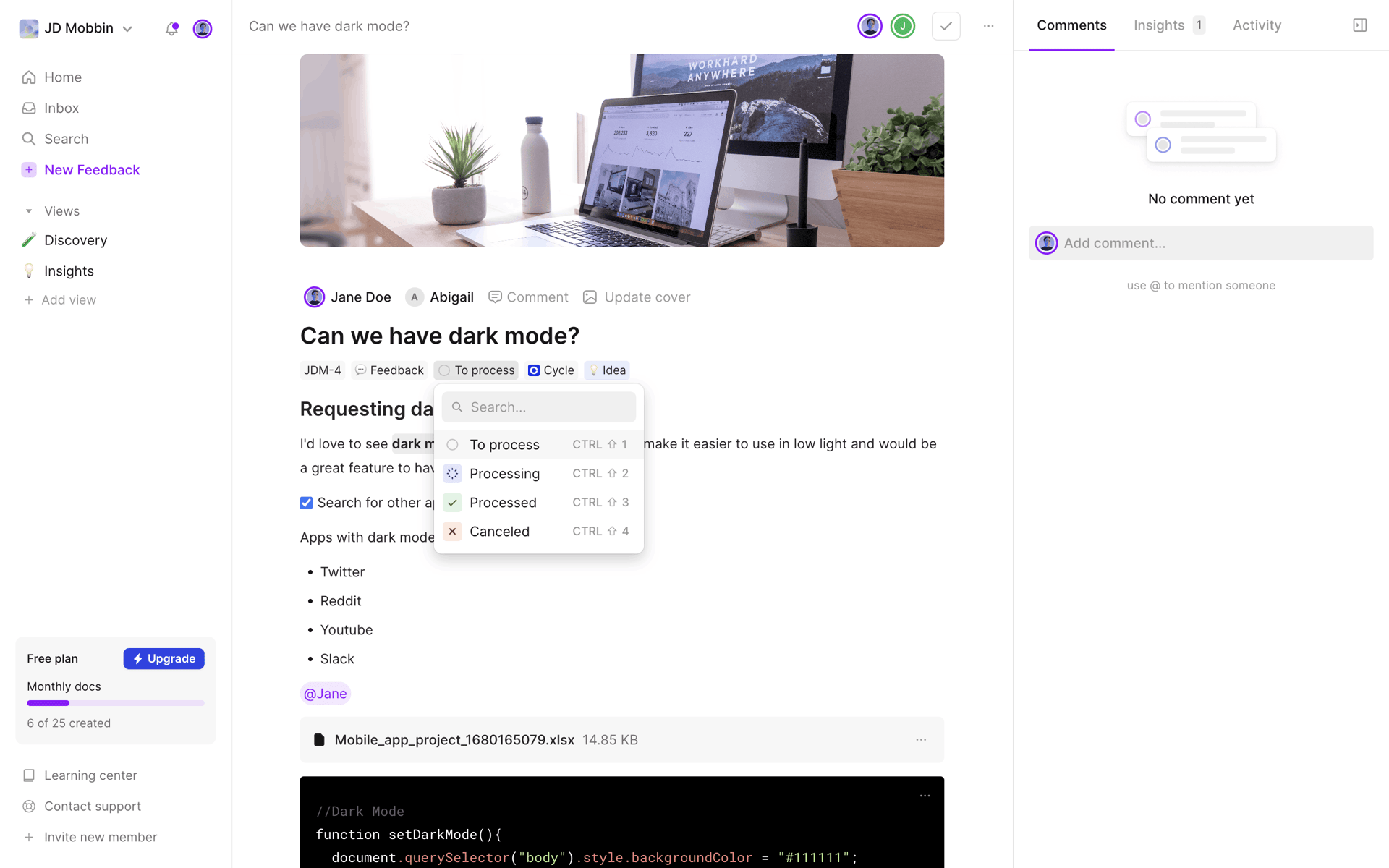 Cycle Web Productivity interface screenshot 22