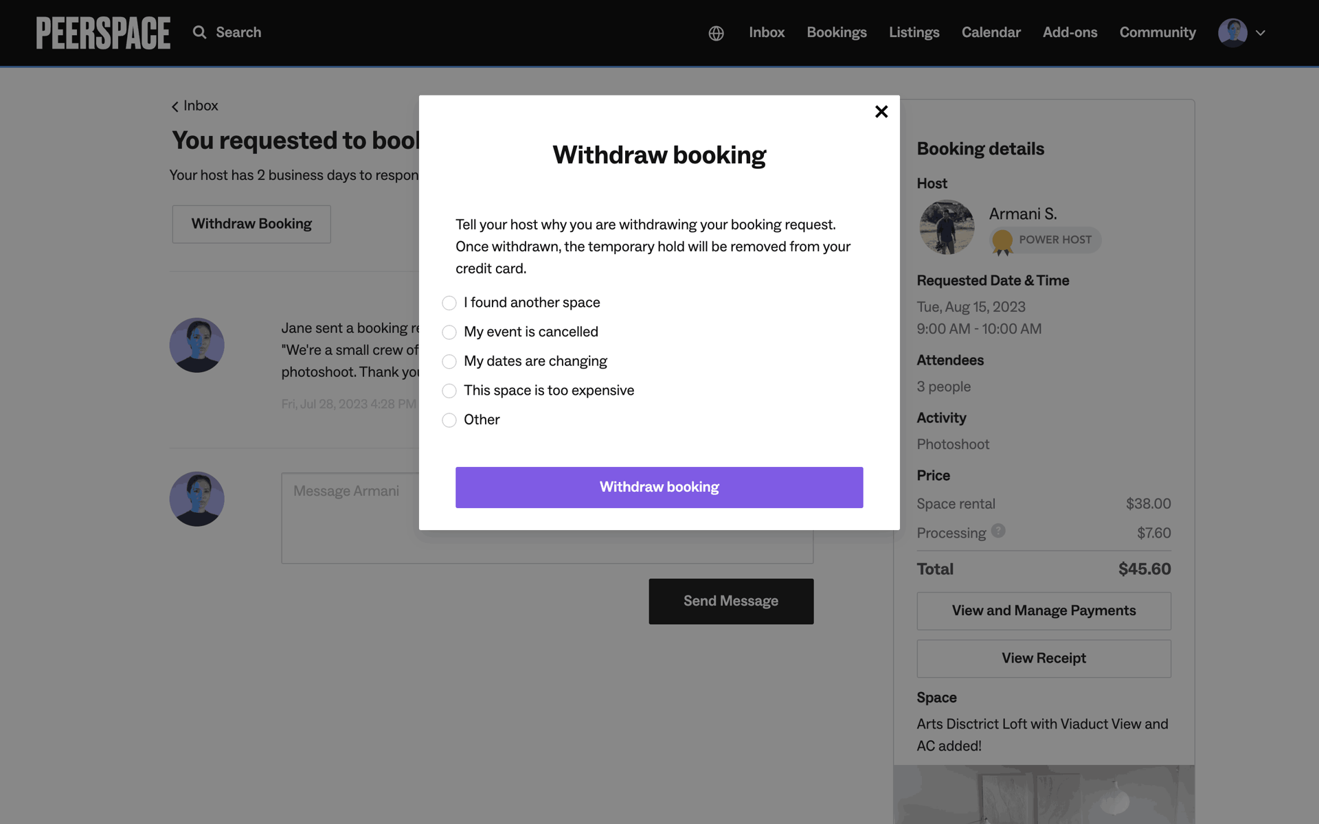 Peerspace Web Lifestyle interface screenshot 7