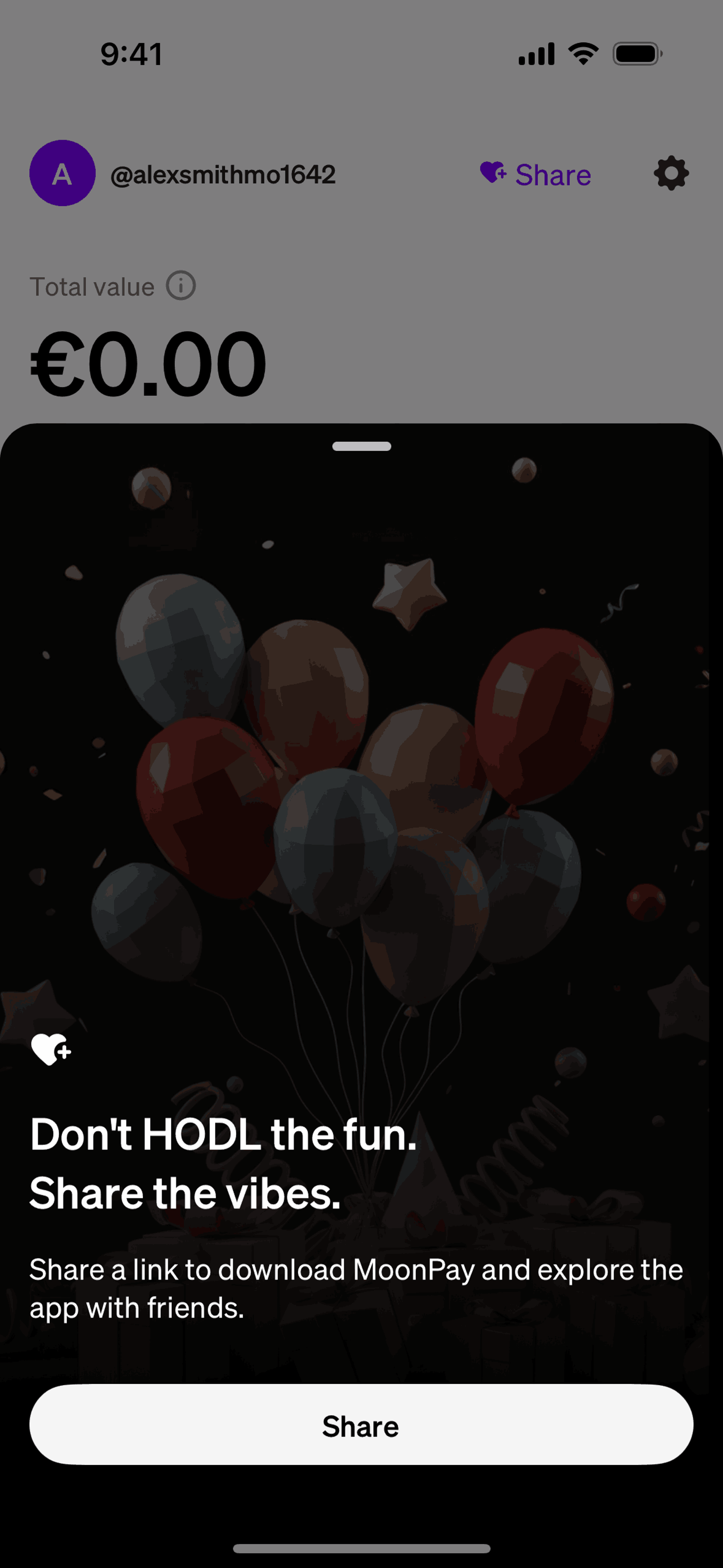 Share app on MoonPay (ios) screen 2