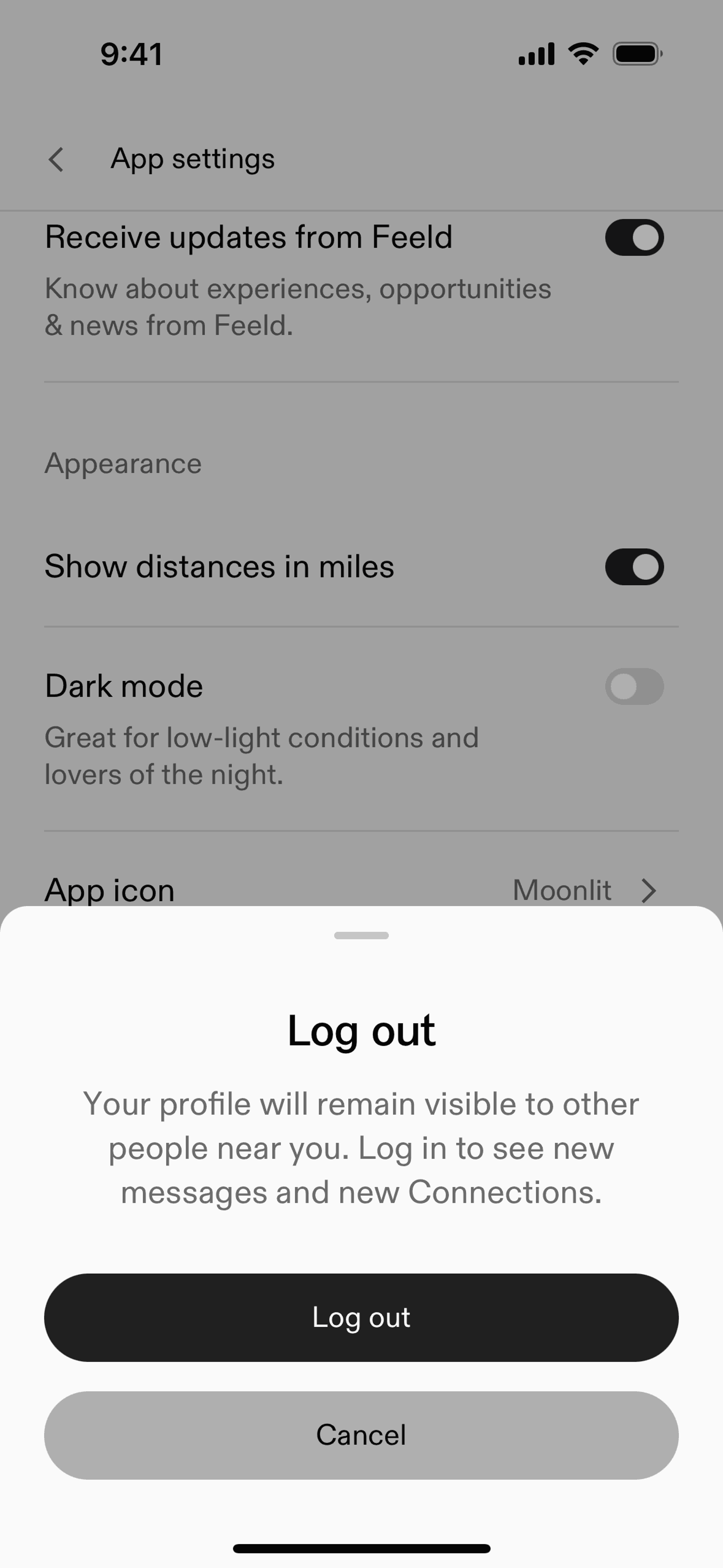 Feeld iOS Communication interface screenshot 17