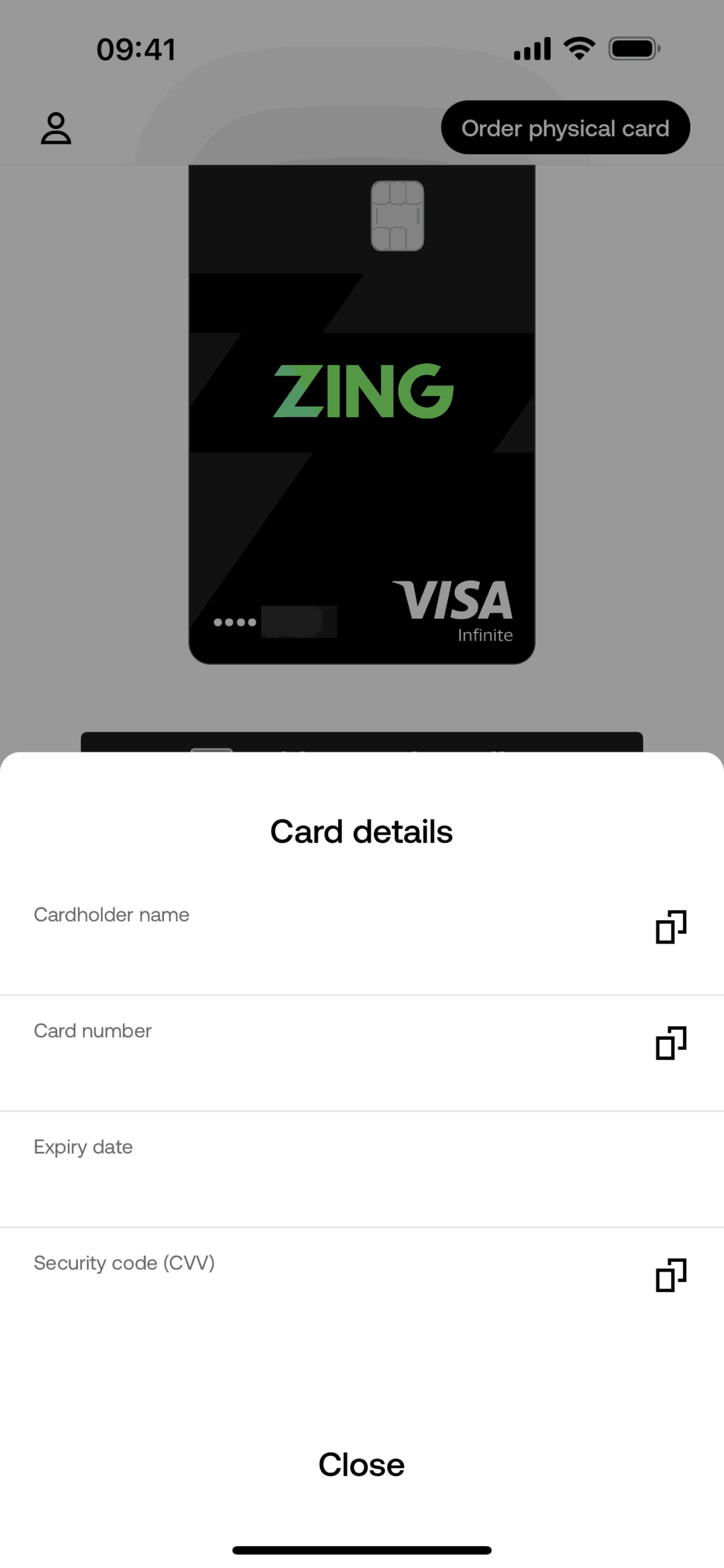 Zing iOS Finance interface screenshot 12