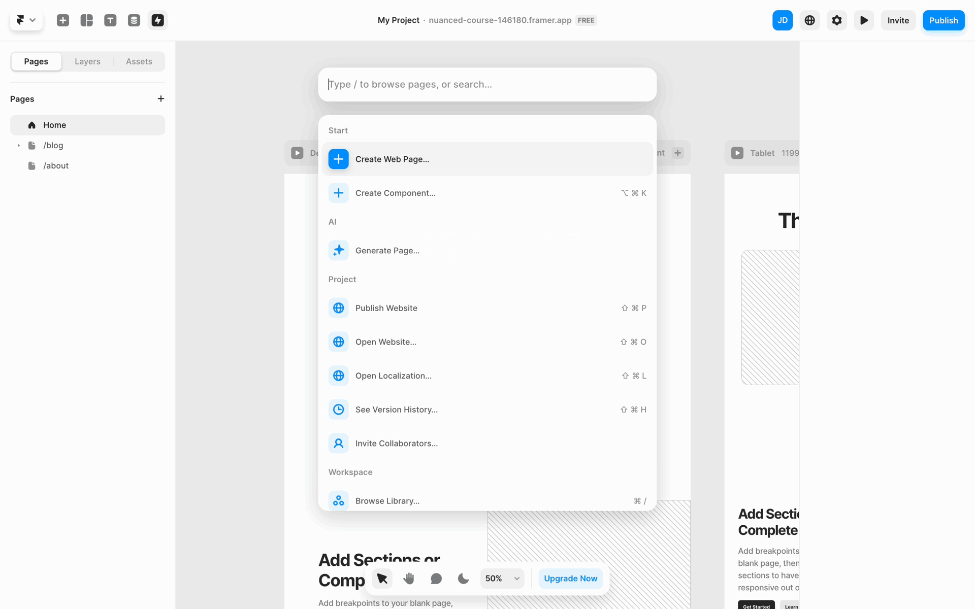 Framer Web AI interface screenshot 10