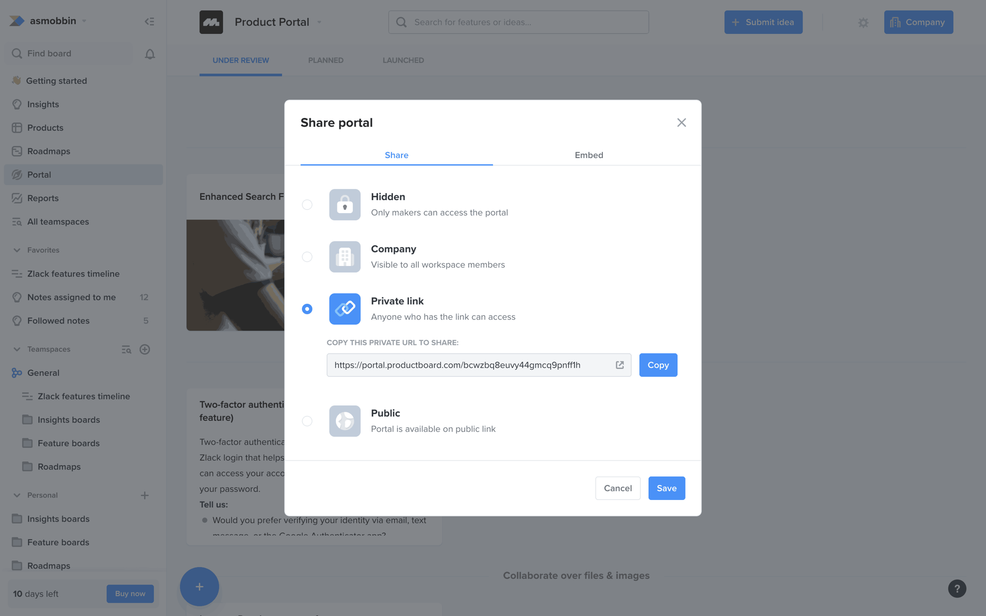 Productboard Web Business interface screenshot 4