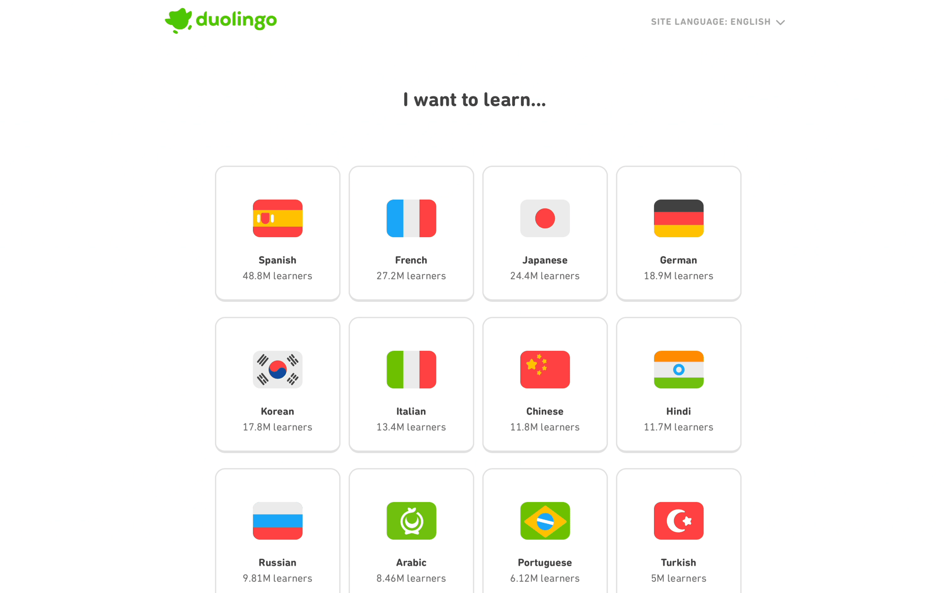 Onboarding on Duolingo (web) screen 2