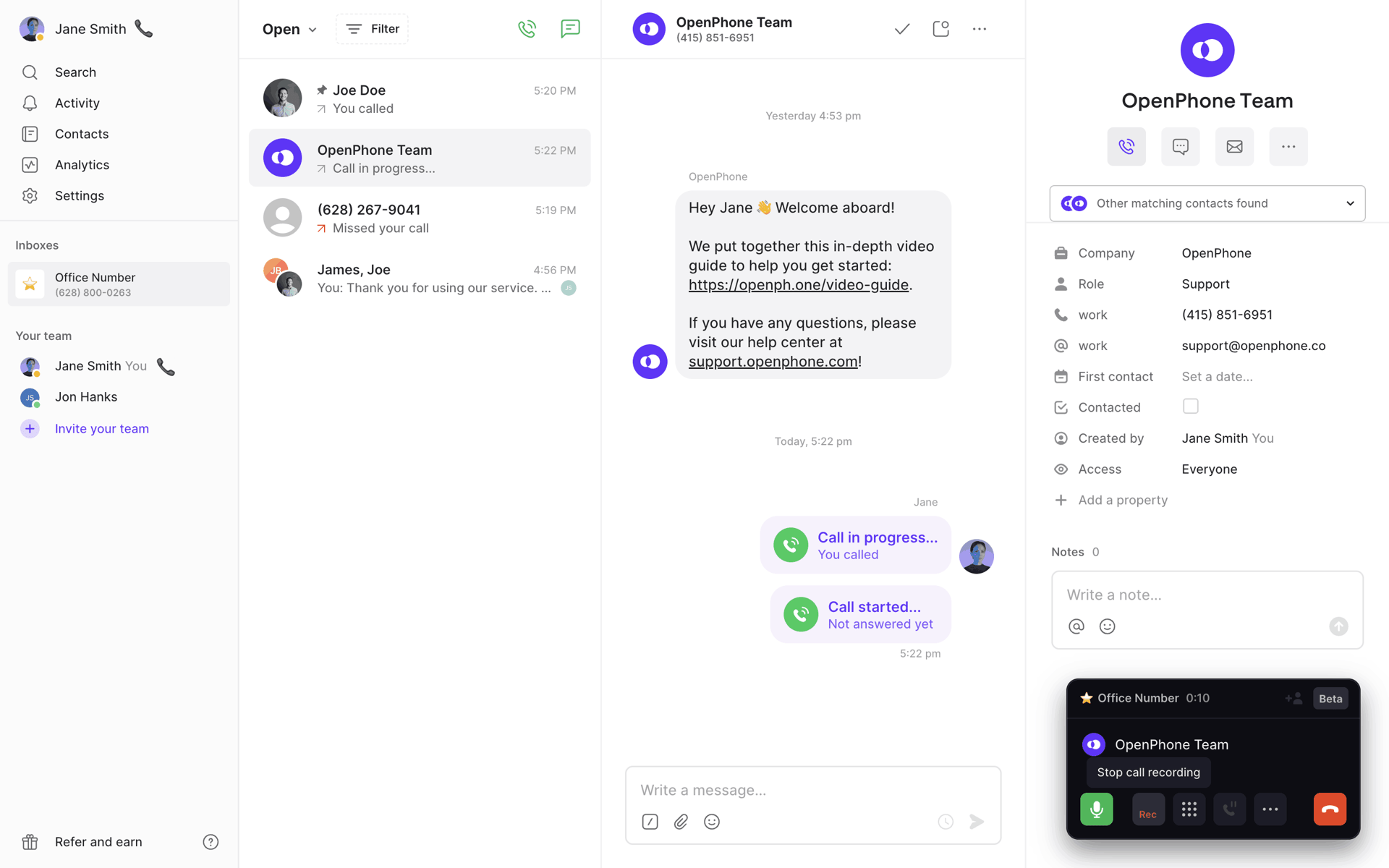 OpenPhone Web Business interface screenshot 14