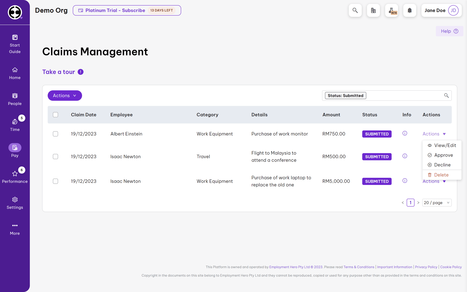 Employment Hero Web Business interface screenshot 4