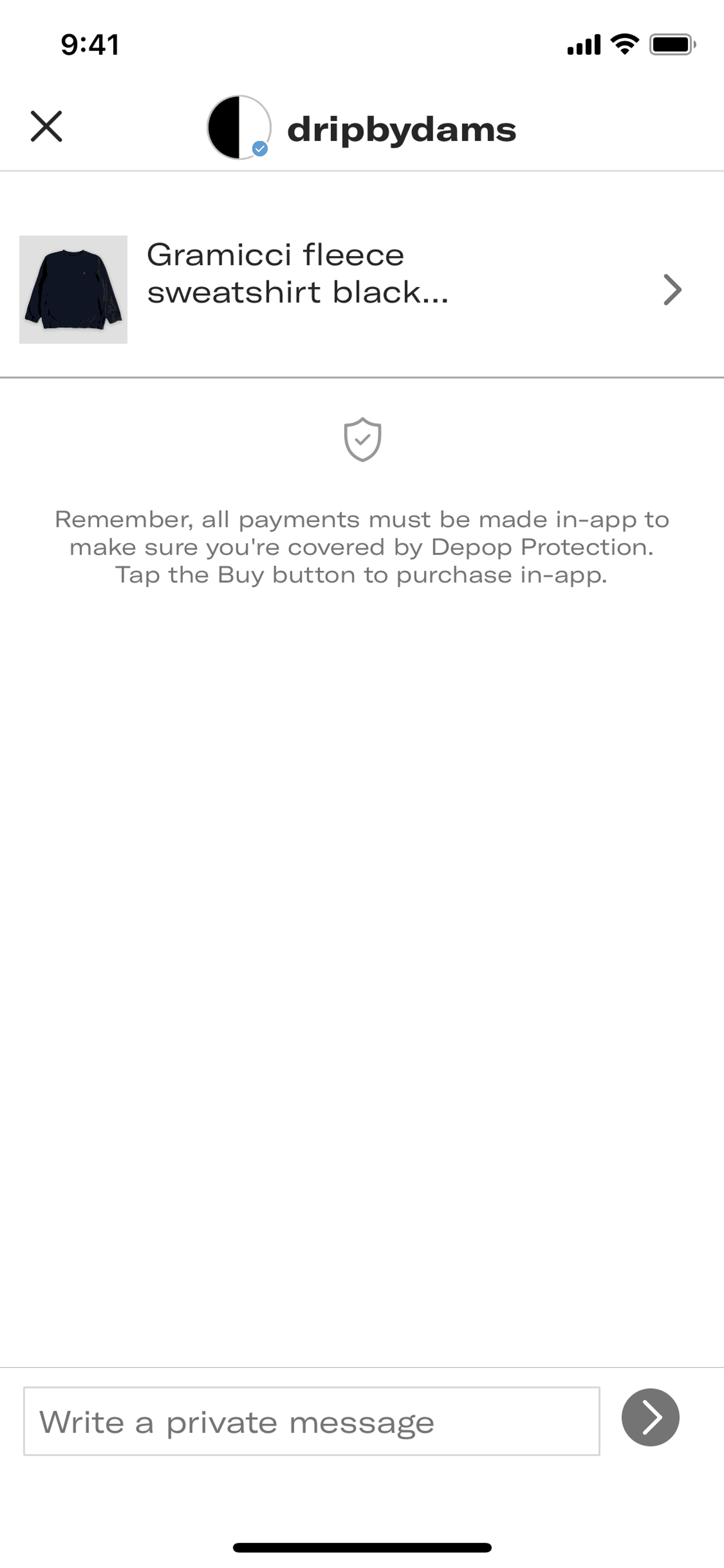 Messaging shop about a product on Depop (ios) screen 2