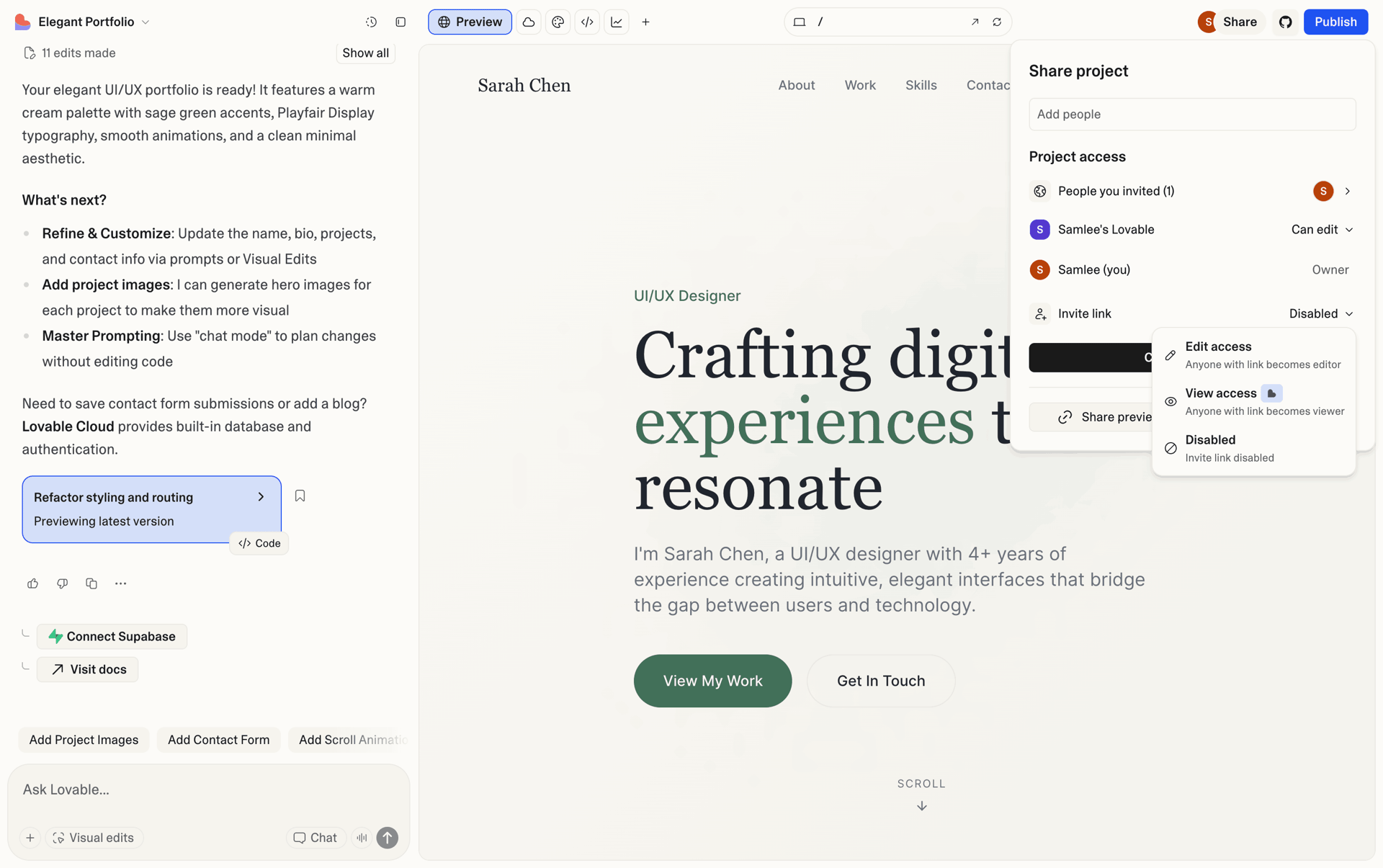 Lovable Web Developer Tools interface screenshot 11