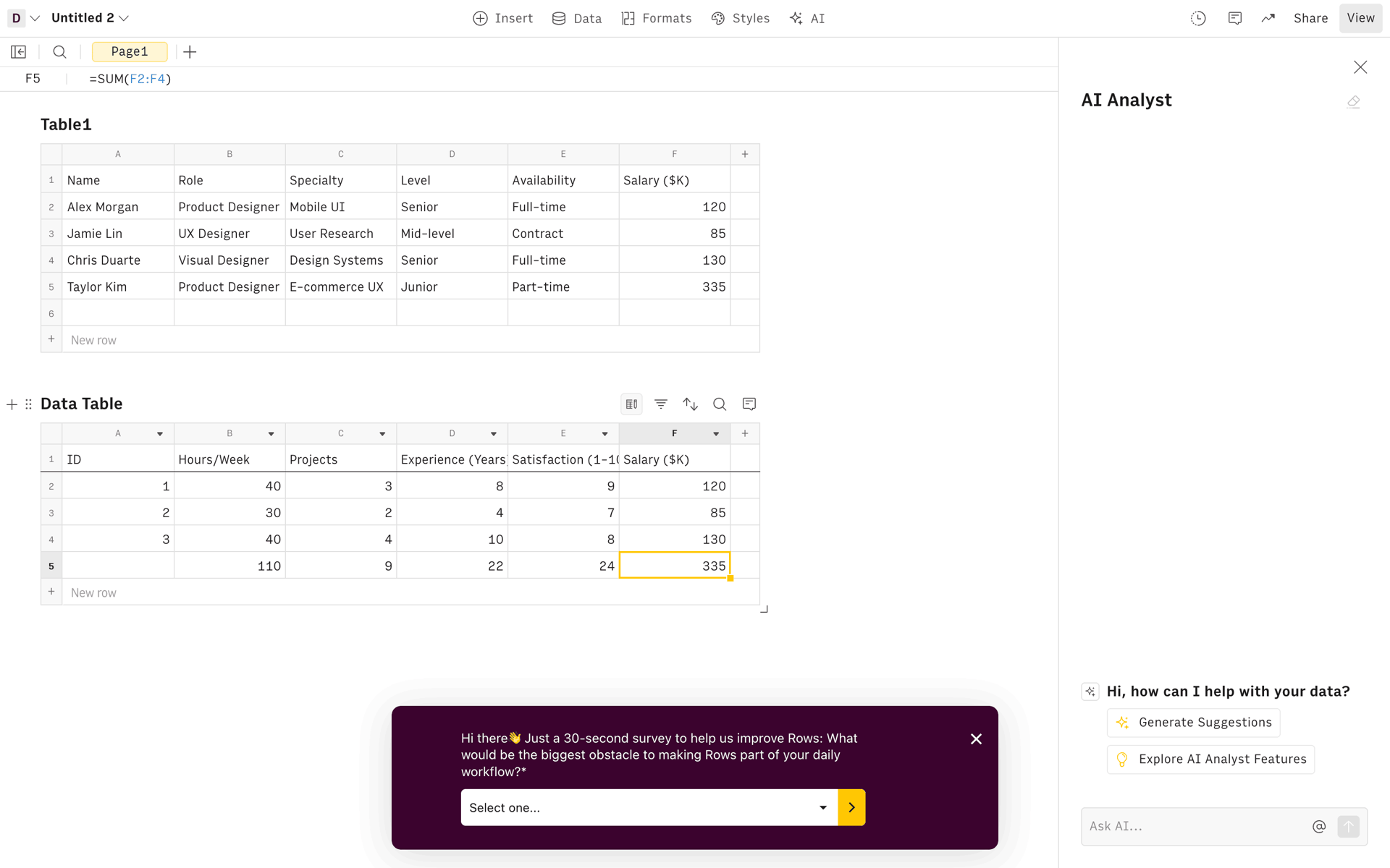 Rows Web AI interface screenshot 11