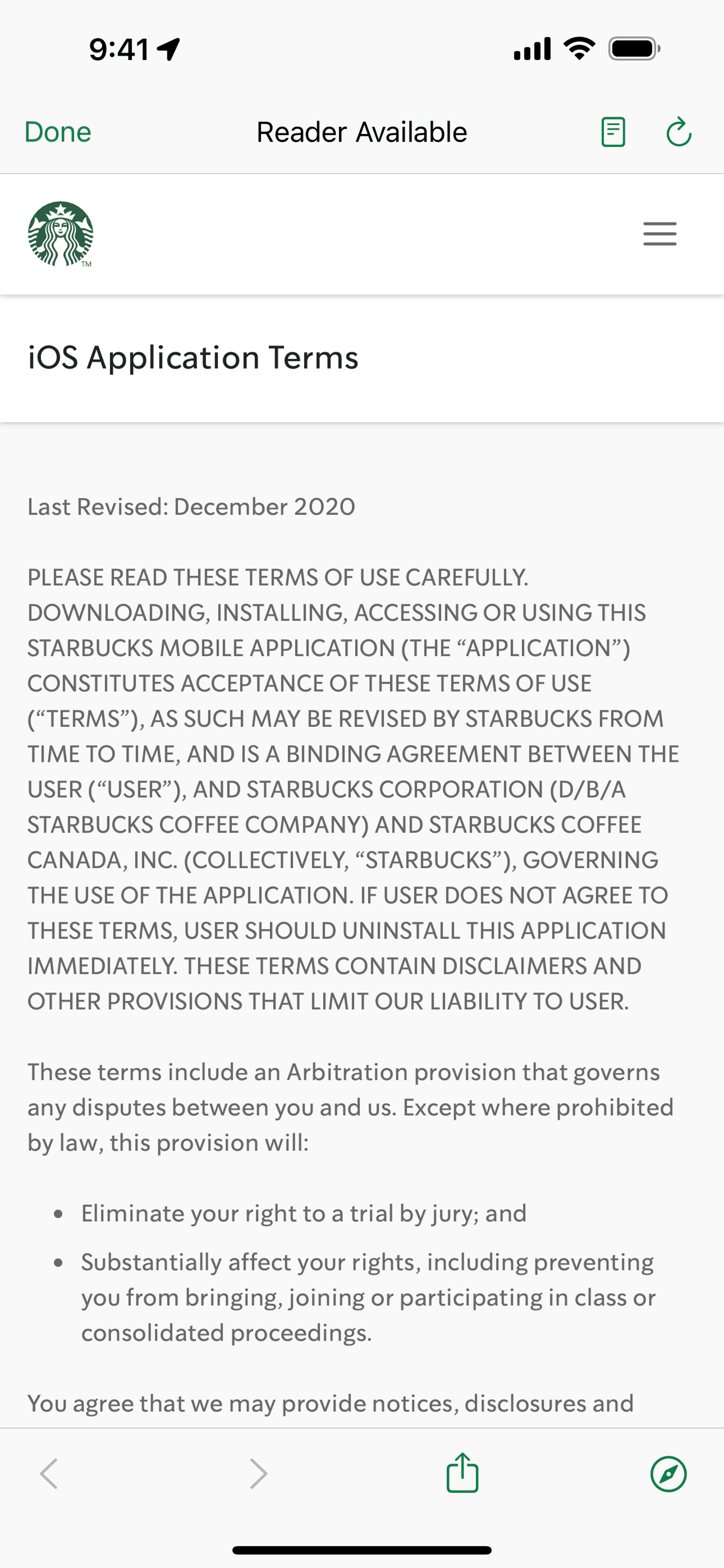 Starbucks iOS Food & Drink interface screenshot 15