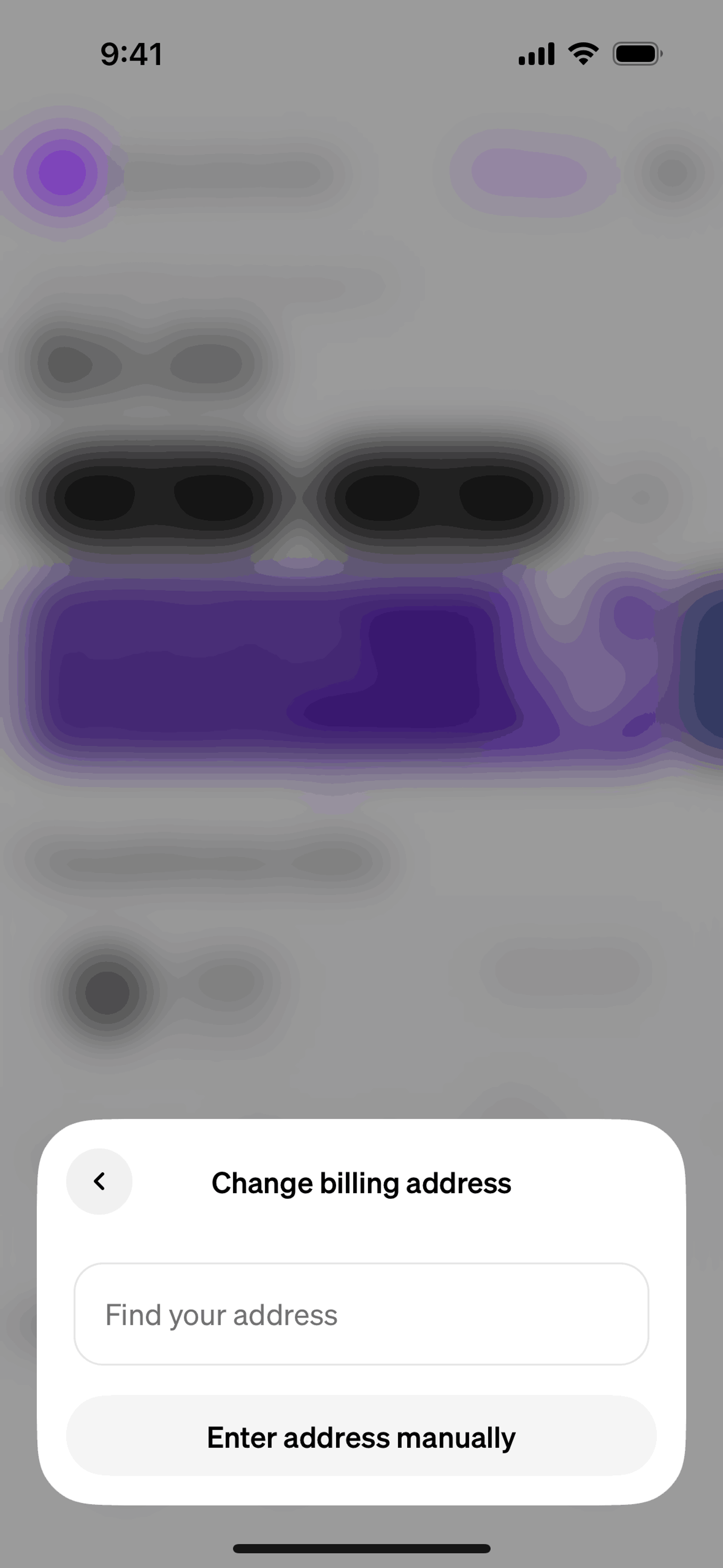 Changing billing address on MoonPay (ios) screen 2