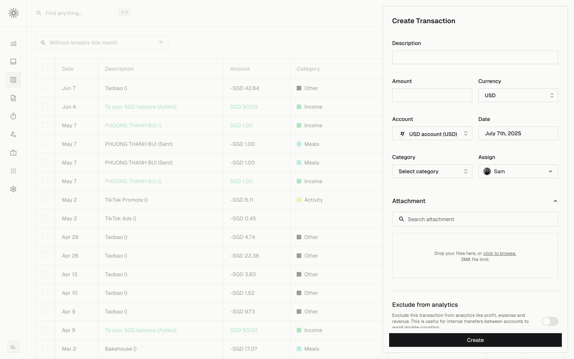 Midday Web Finance interface screenshot 3