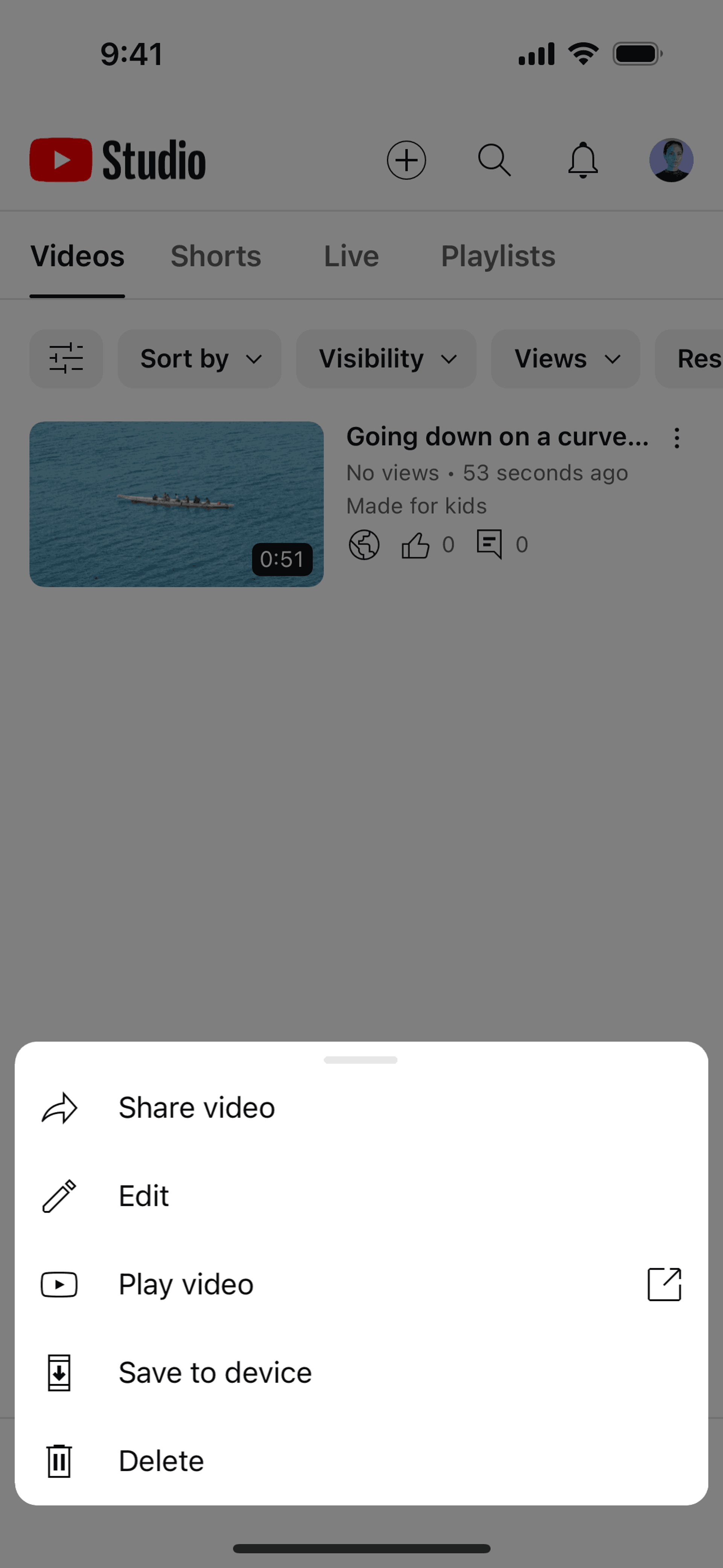 YouTube Studio iOS Photo & Video interface screenshot 4