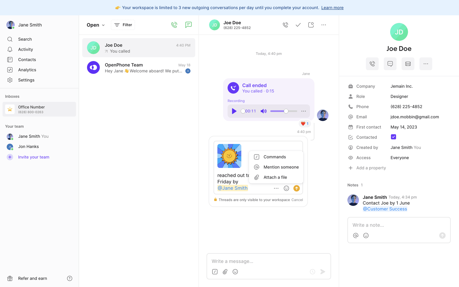 OpenPhone Web Business interface screenshot 20