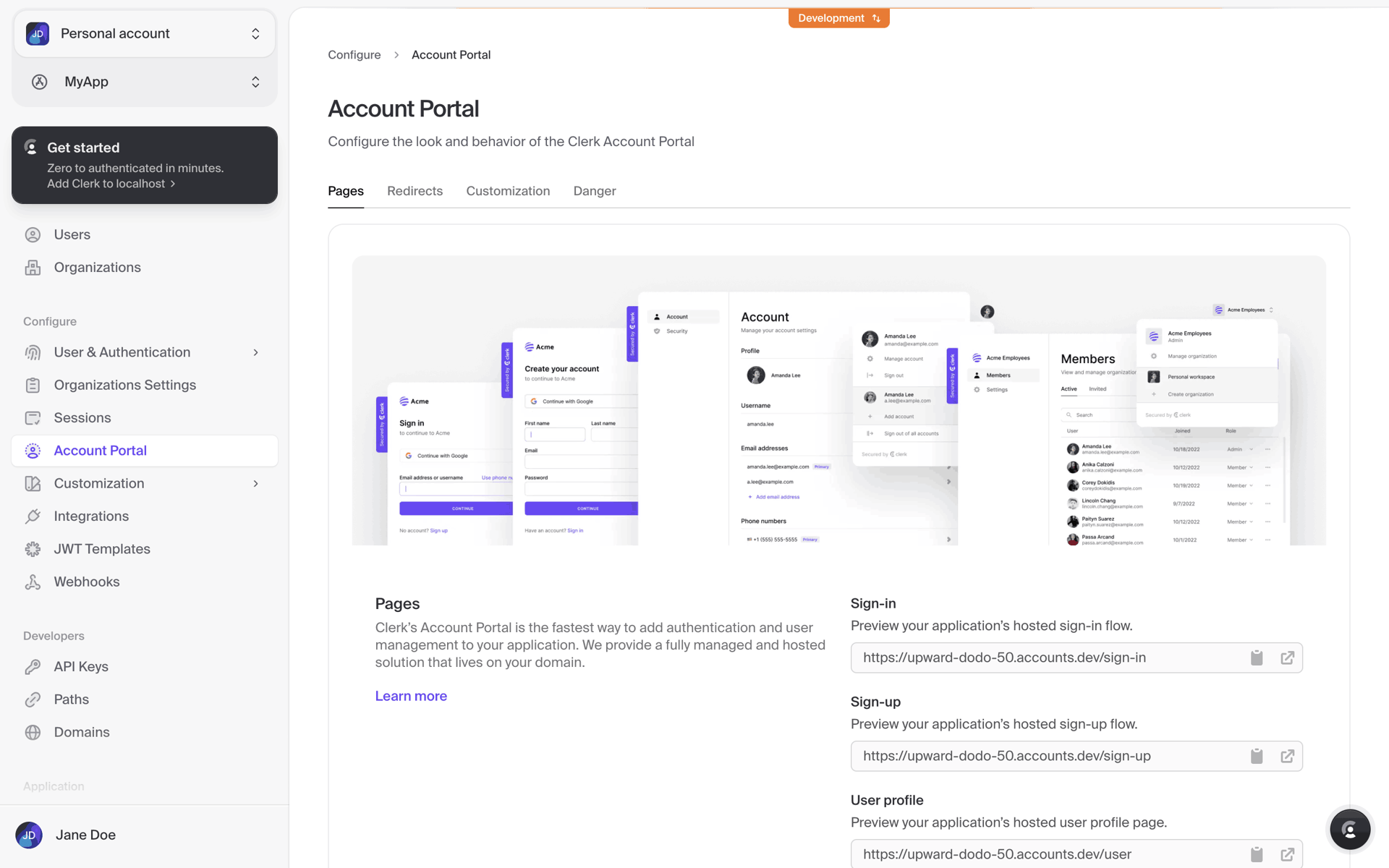Clerk Web Developer Tools interface screenshot 21