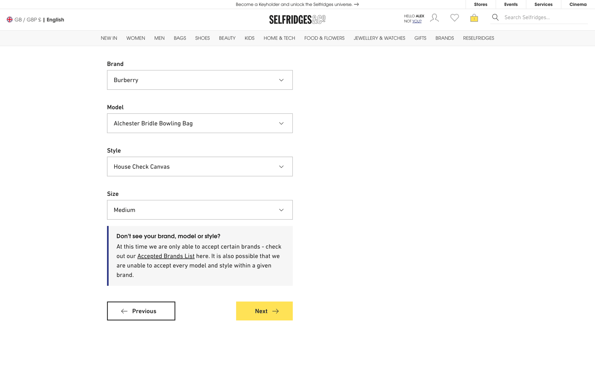 Selfridges Web Shopping interface screenshot 8