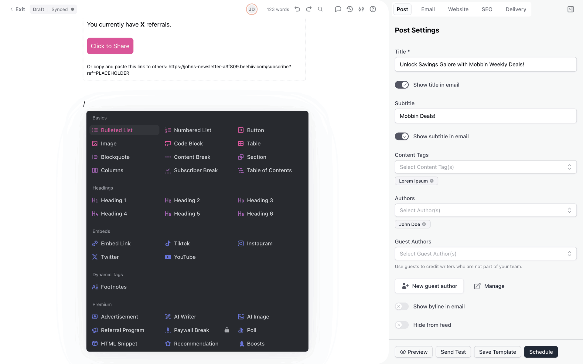 beehiiv Web Business interface screenshot 15