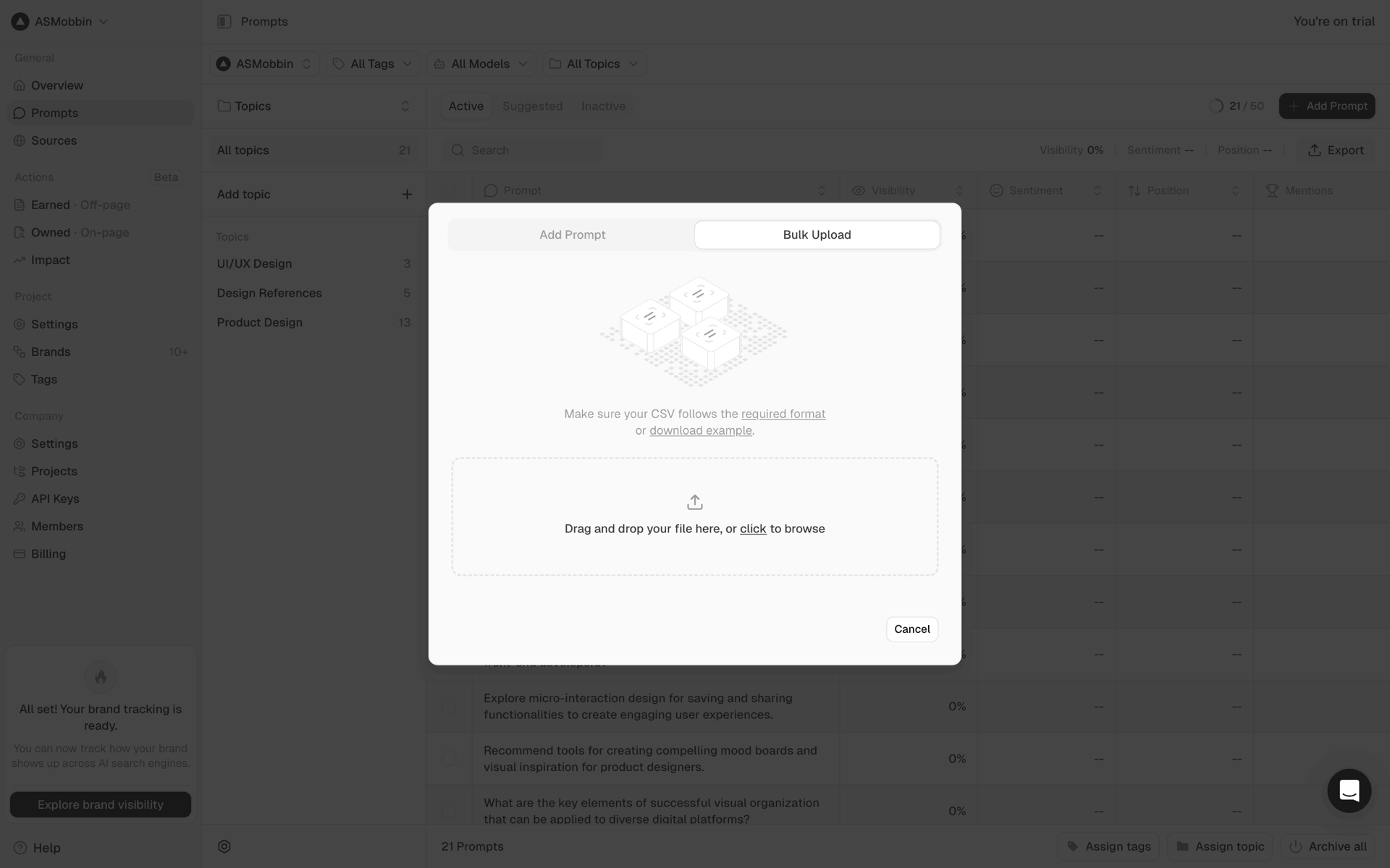 Peec AI Web Business interface screenshot 13