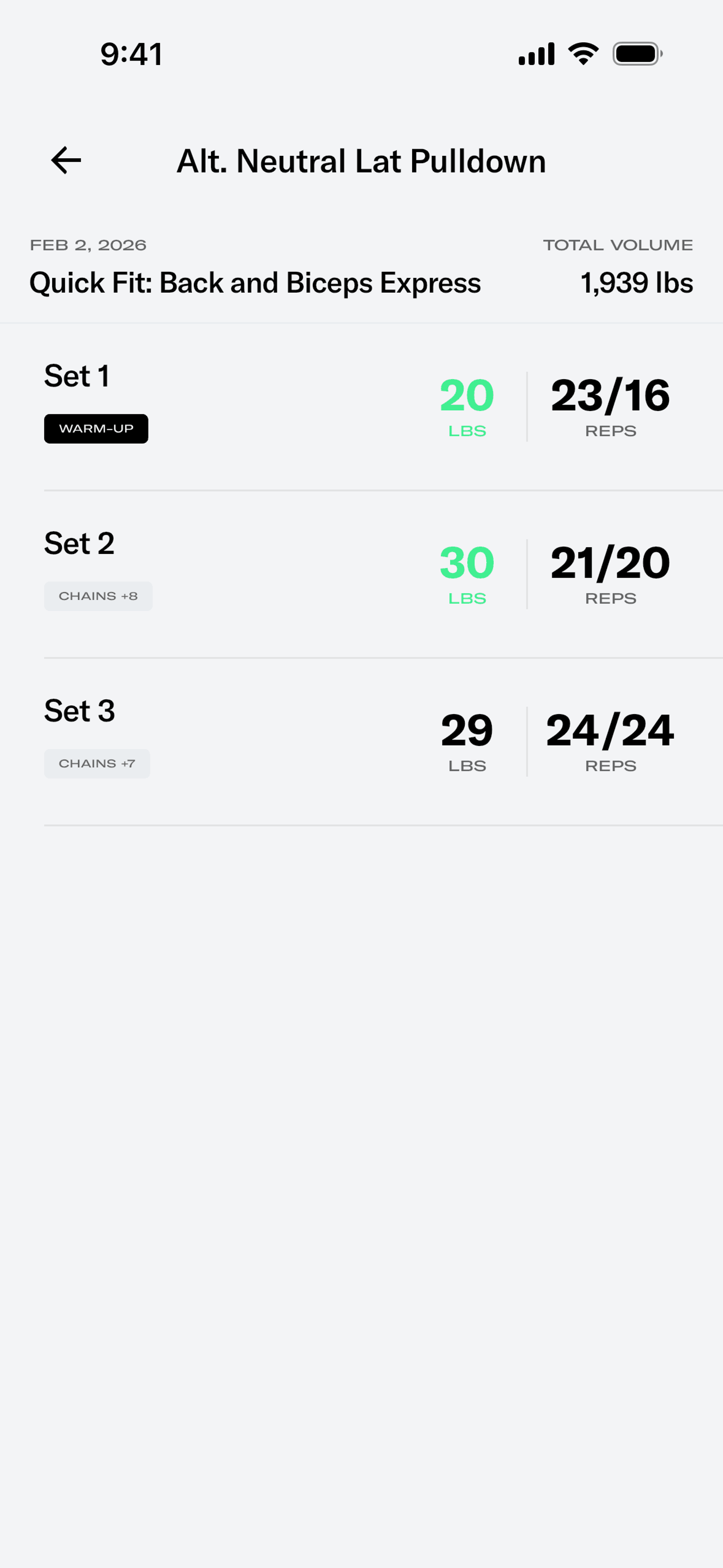 Tonal iOS strength training interface screenshot 11
