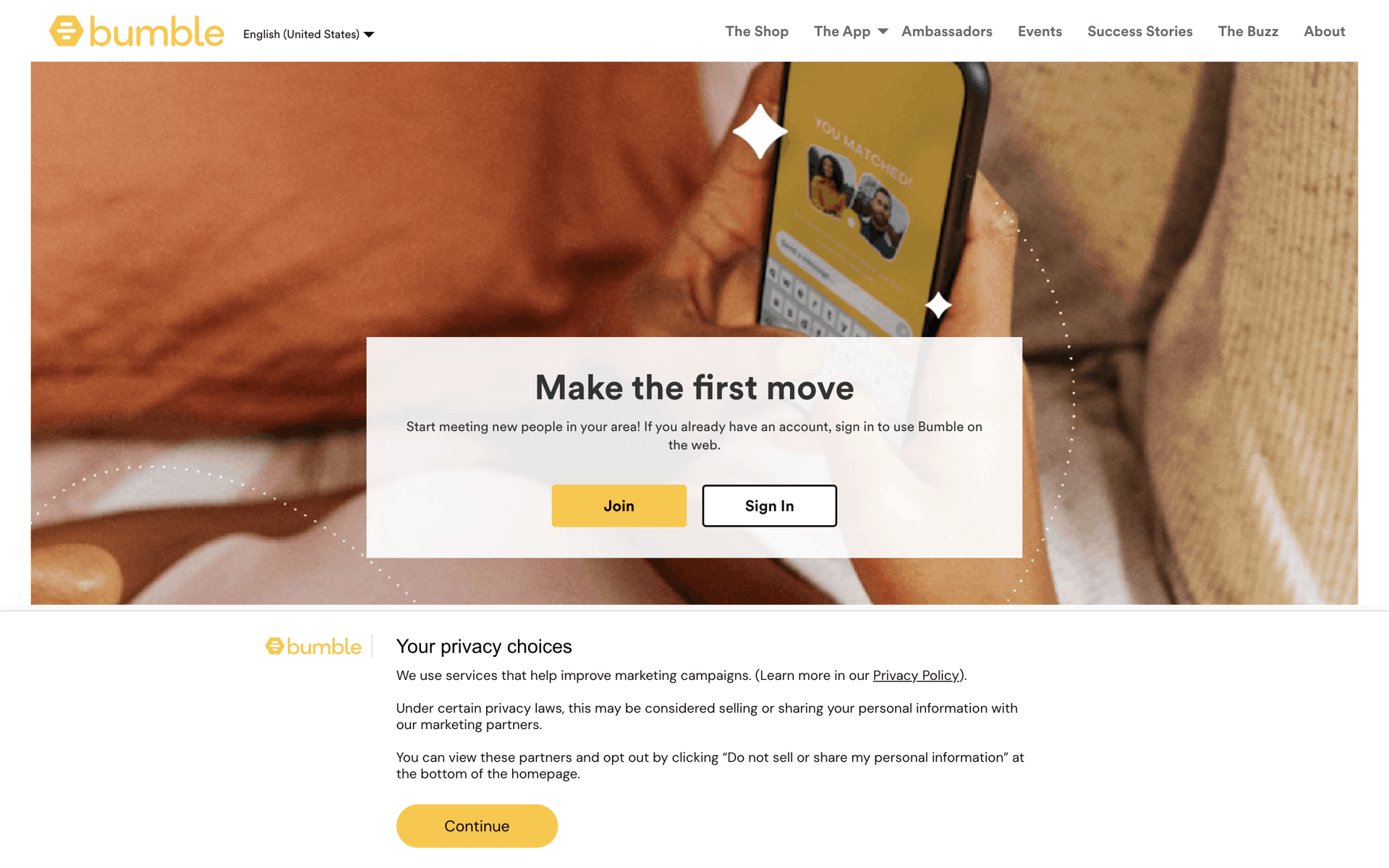 Bumble Web Lifestyle interface screenshot 1