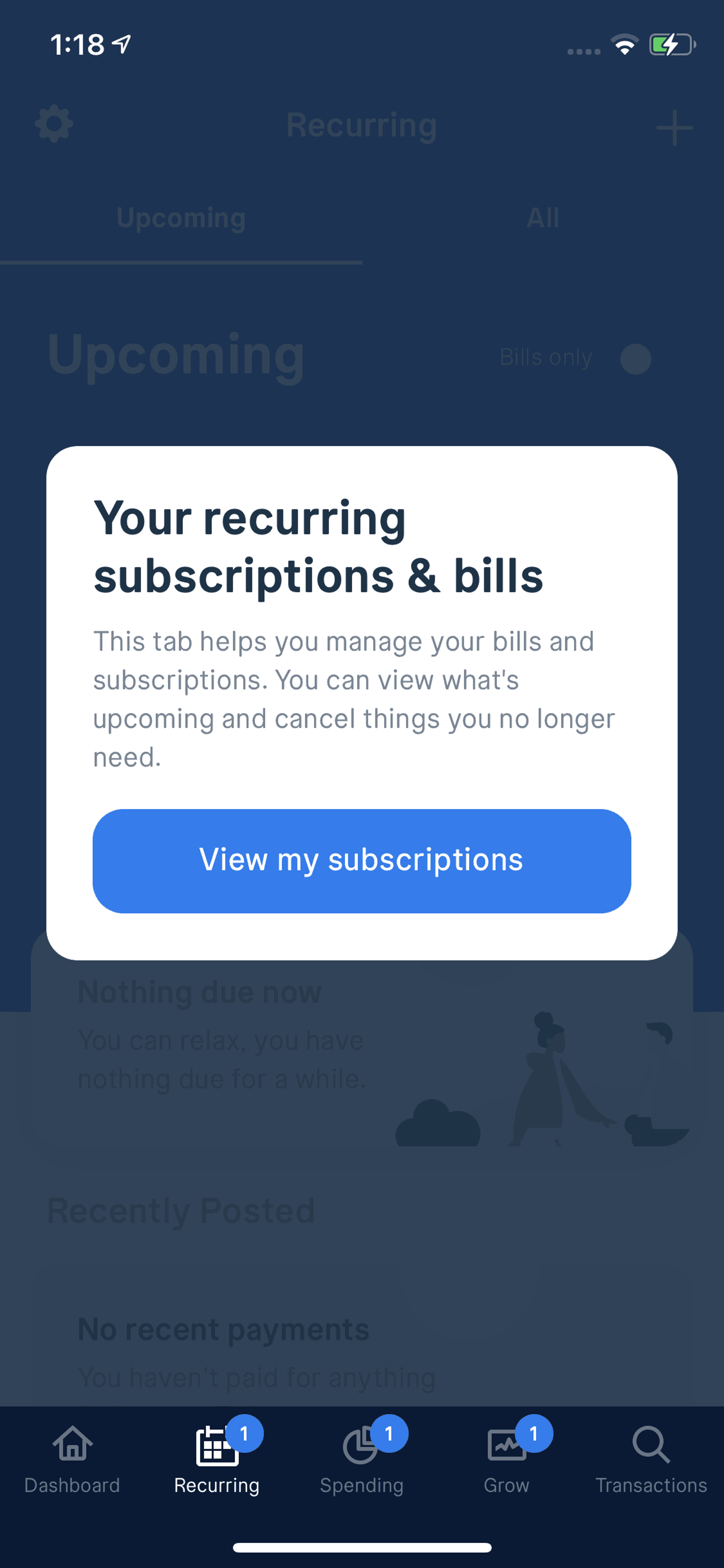 Truebill iOS Finance interface screenshot 2