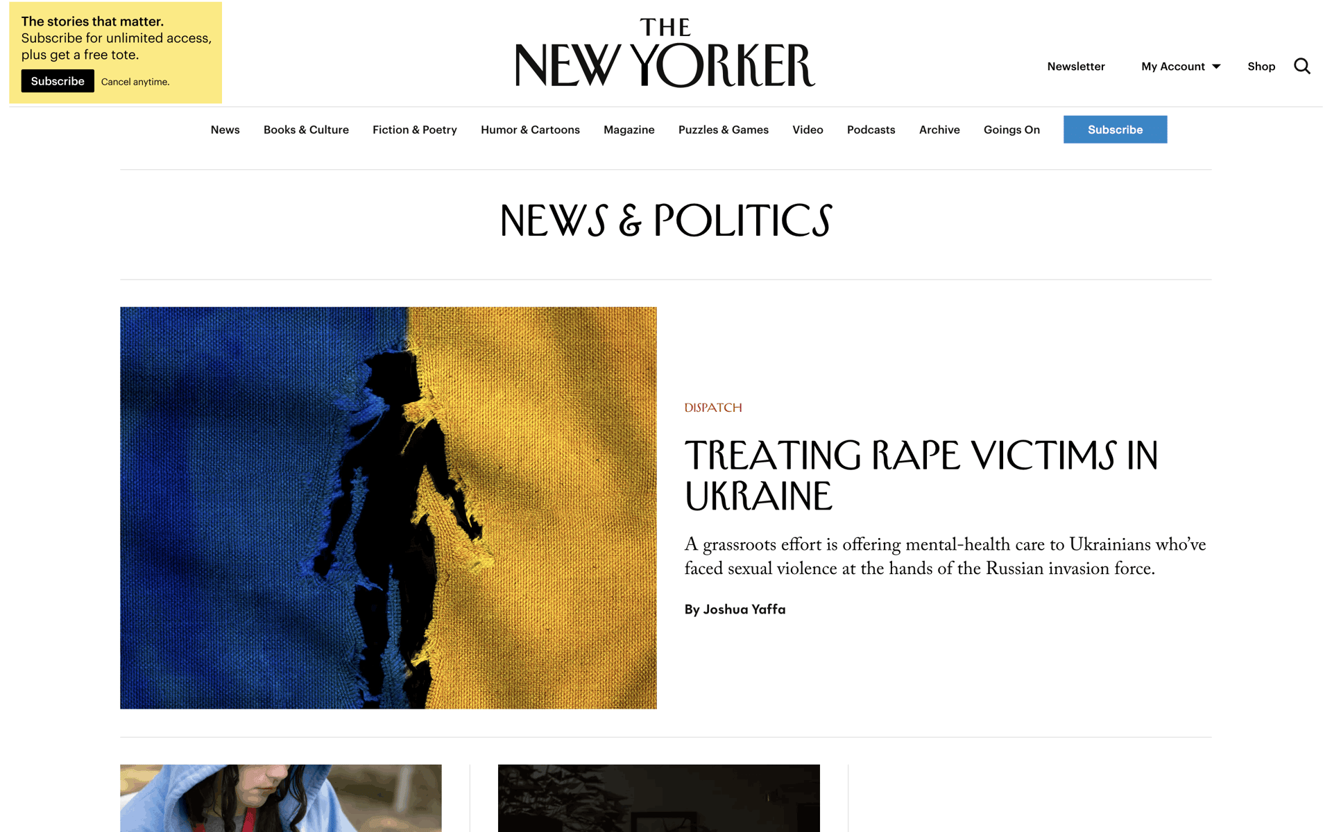 The New Yorker Web News interface screenshot 2