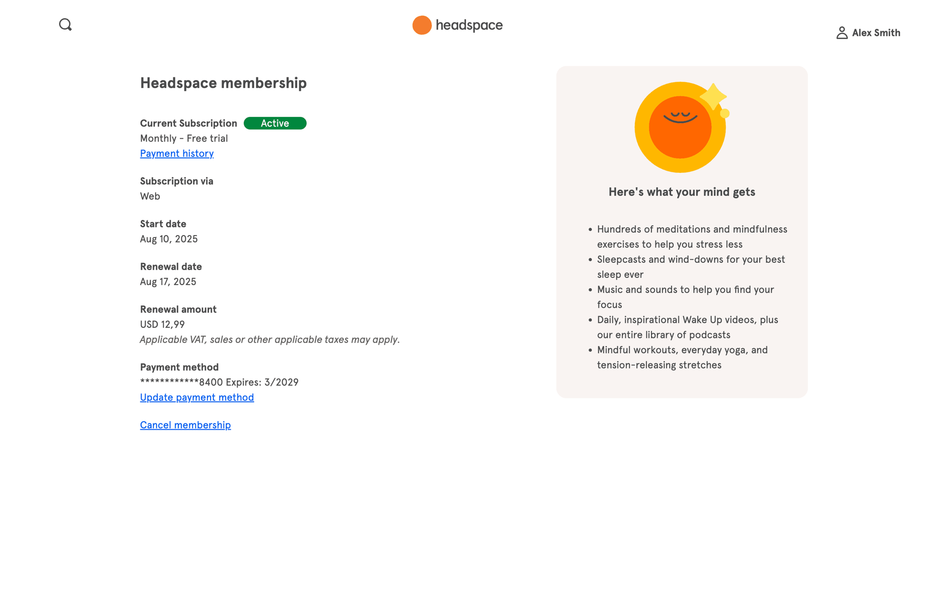 Headspace Web Health & Fitness interface screenshot 20