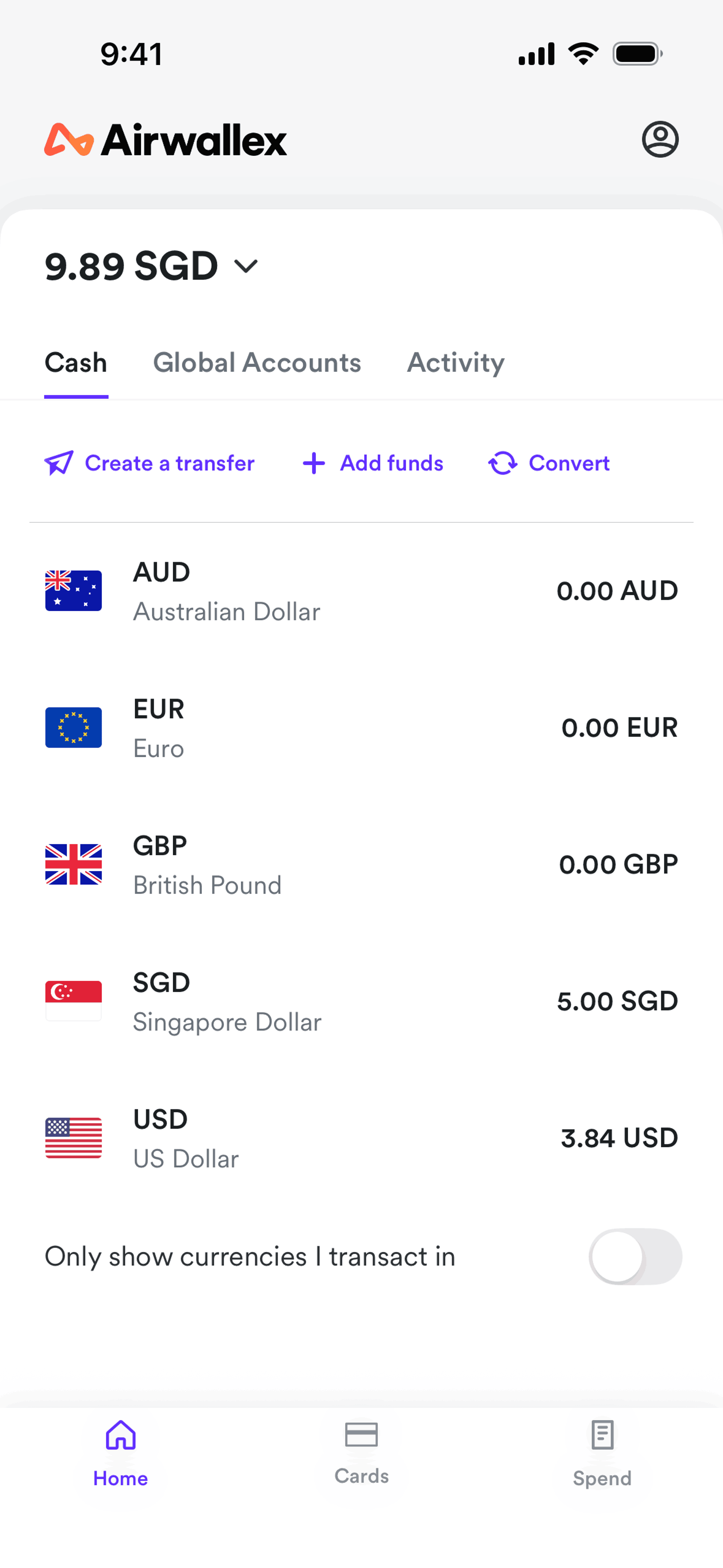 Airwallex iOS Finance interface screenshot 13