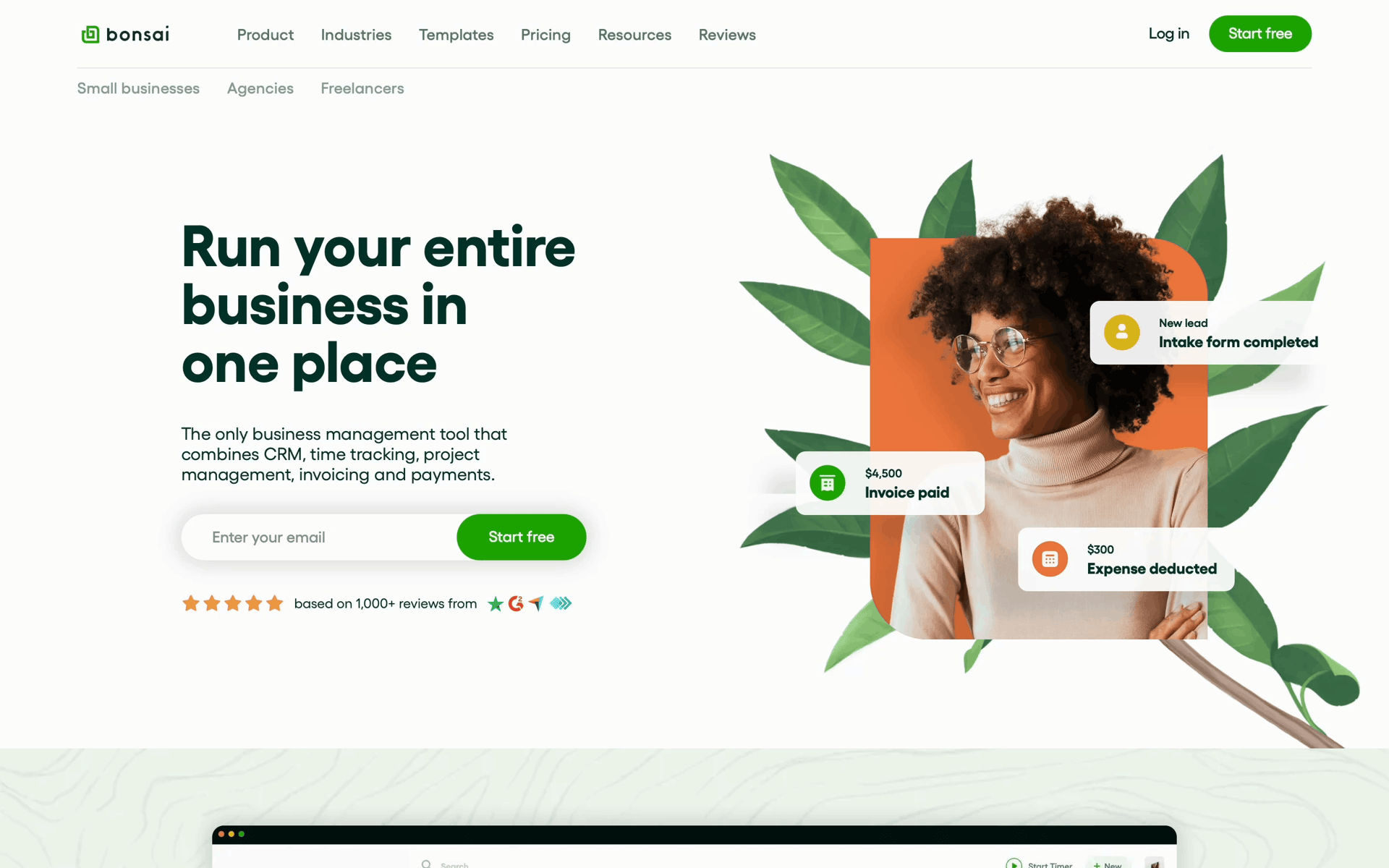 Bonsai Web Finance interface screenshot 1
