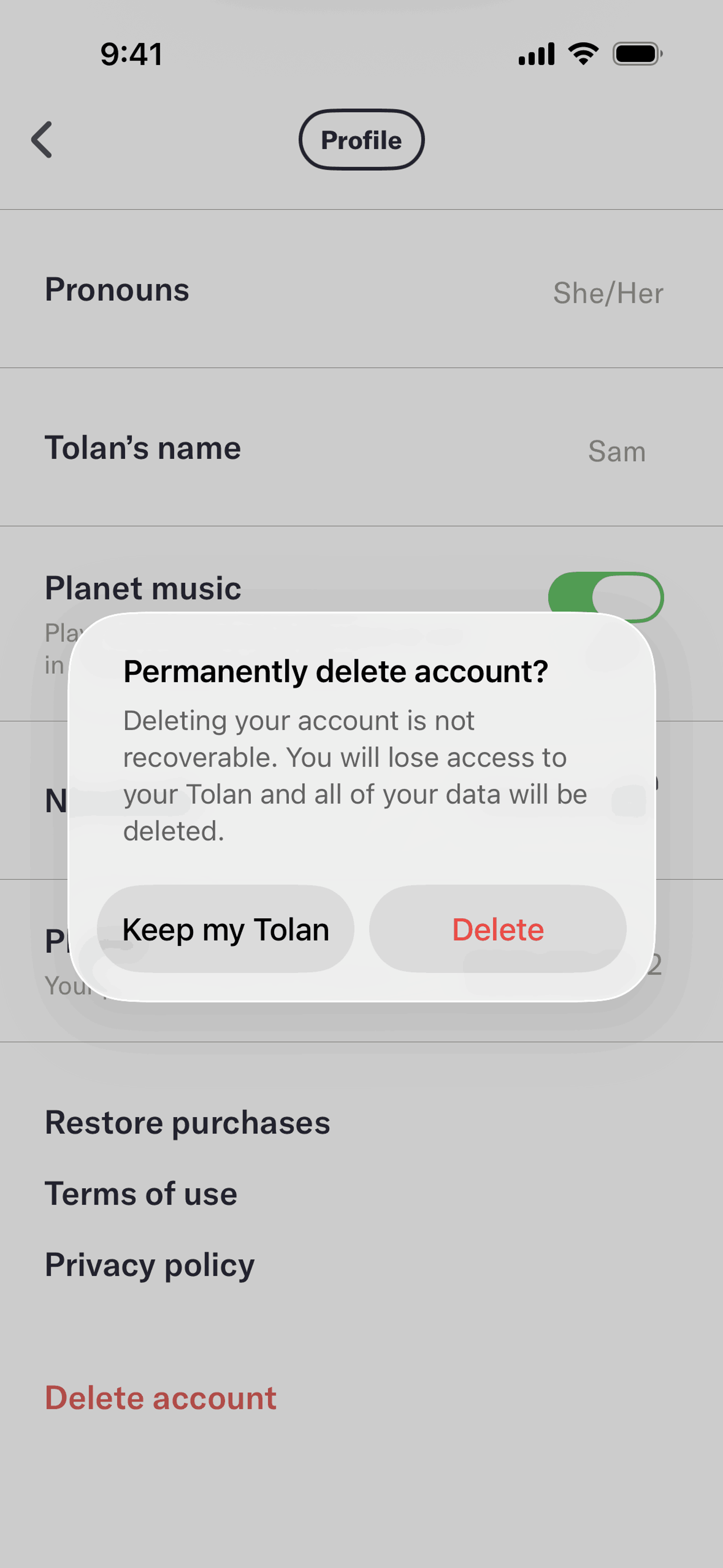 Tolan iOS AI interface screenshot 23