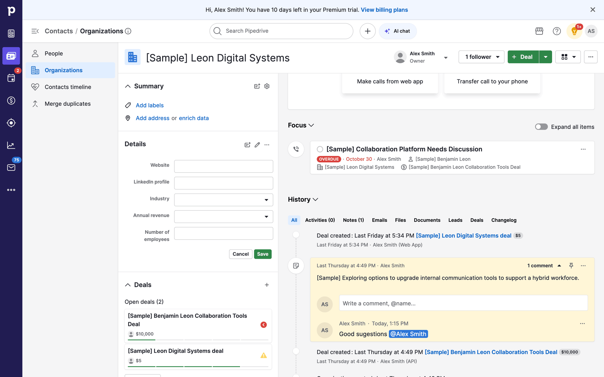Pipedrive Web CRM interface screenshot 2