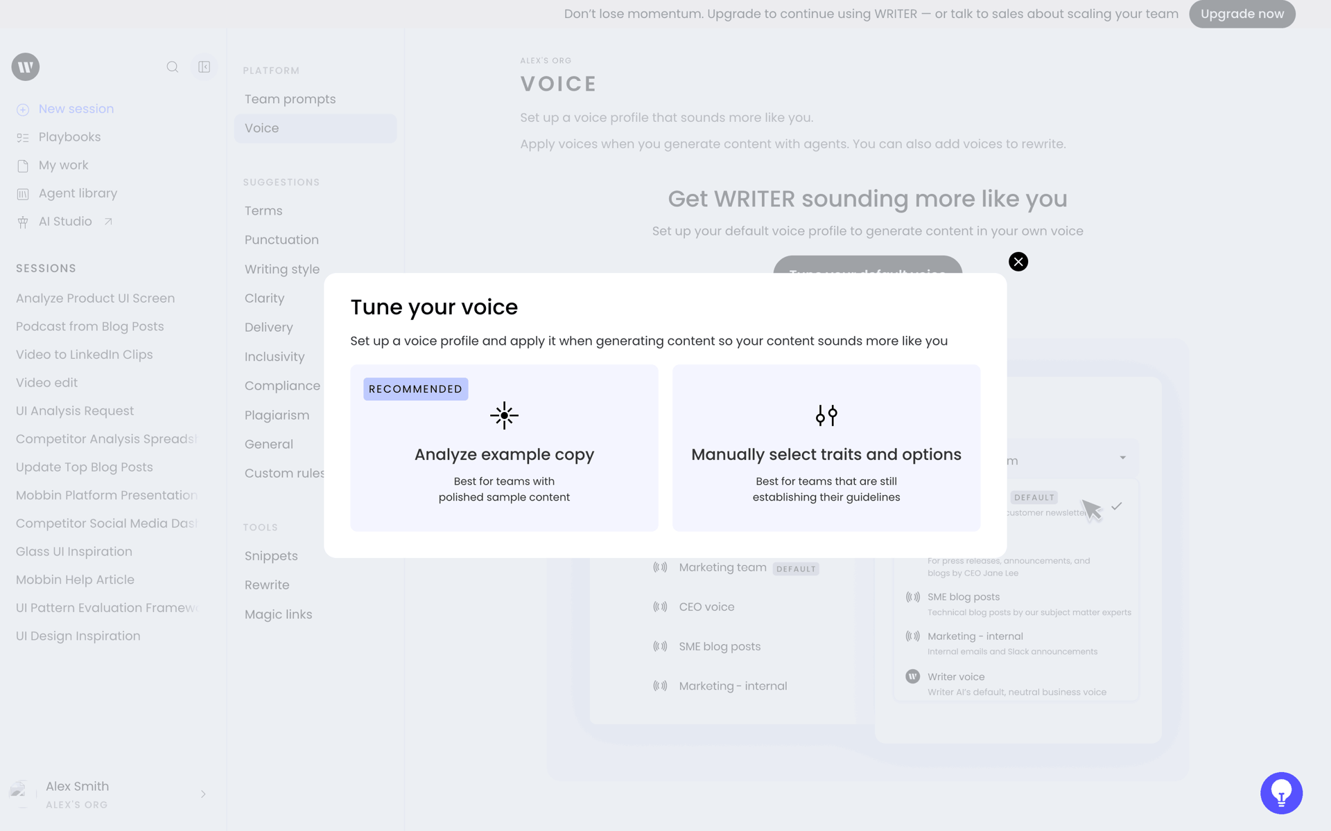 WRITER Web Business interface screenshot 9