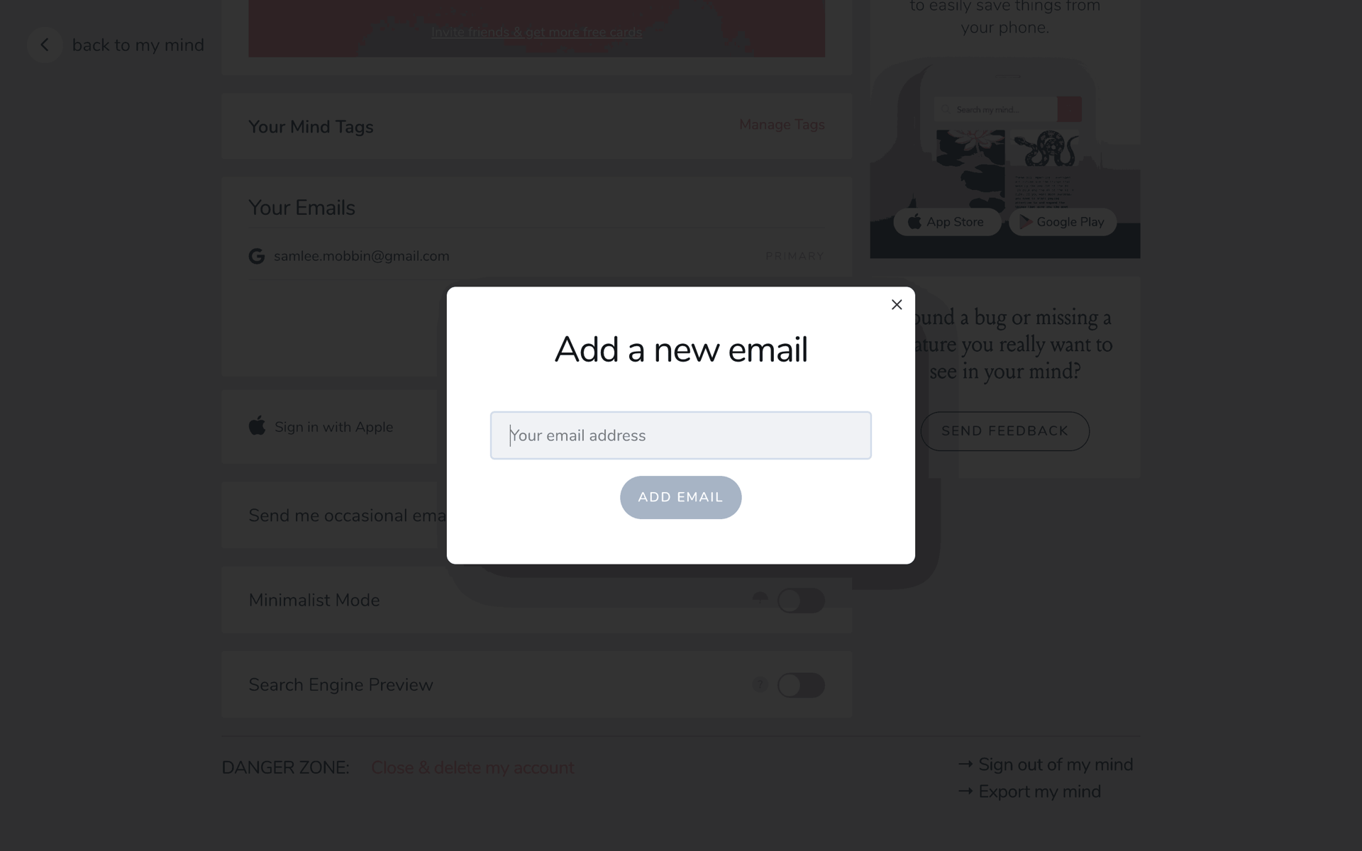 mymind Web Productivity interface screenshot 17