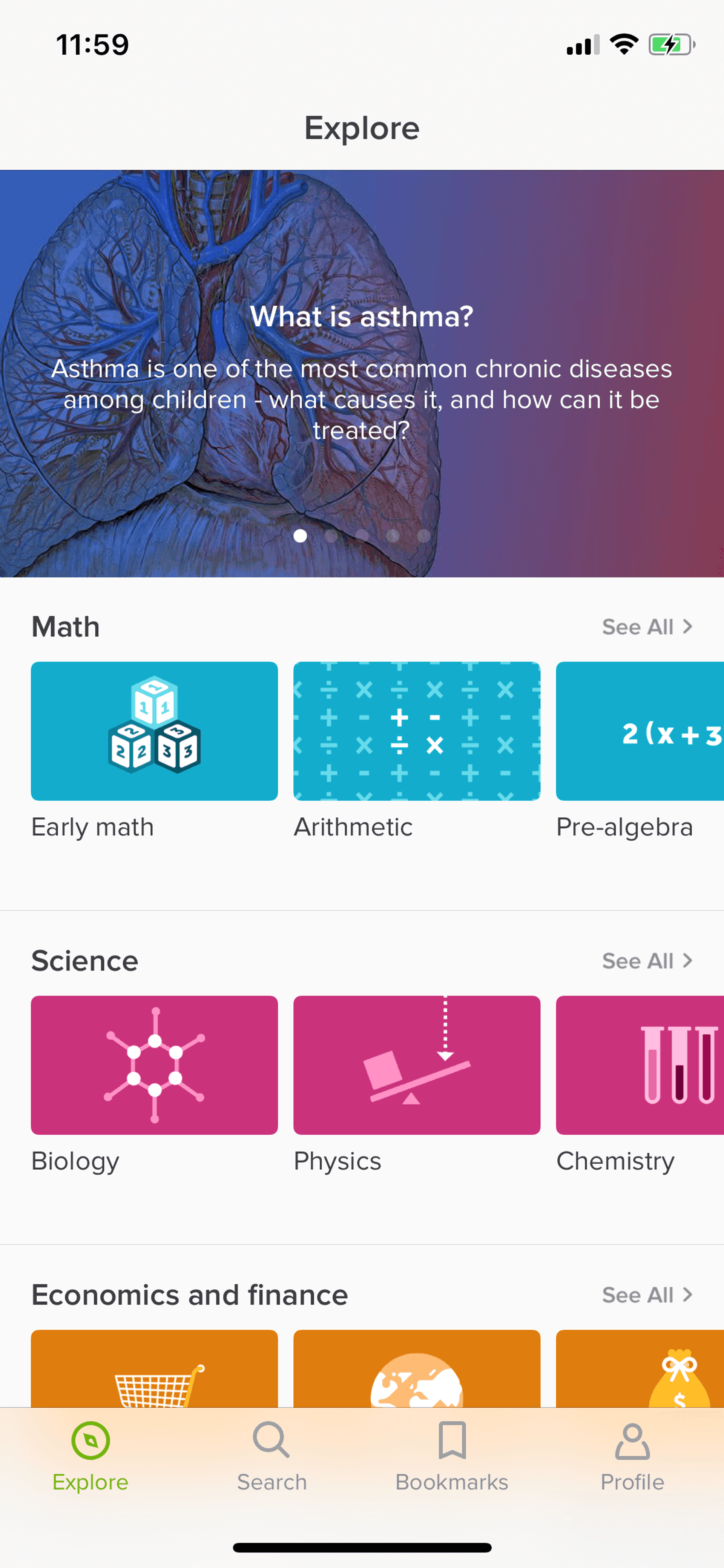 Khan Academy iOS Education interface screenshot 1