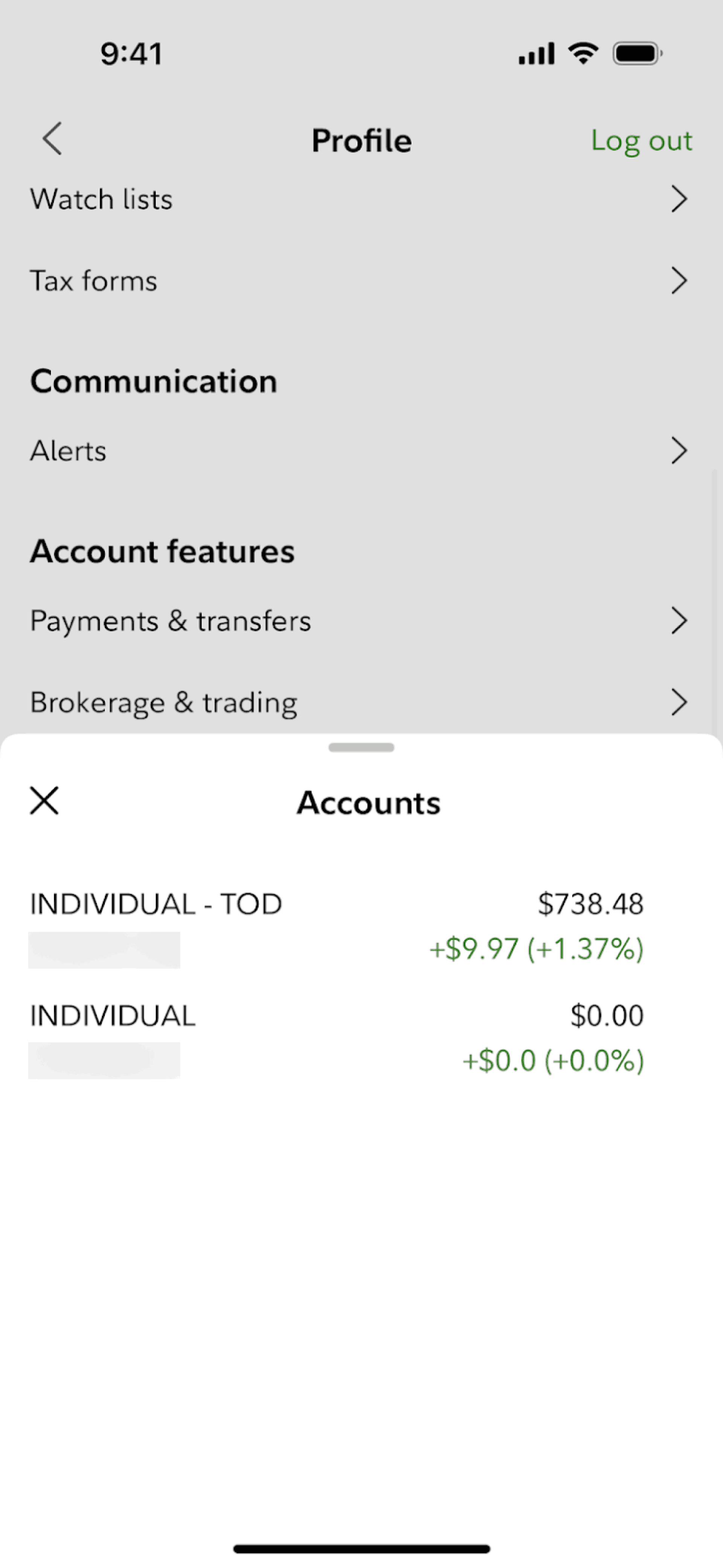 Fidelity iOS Finance interface screenshot 24